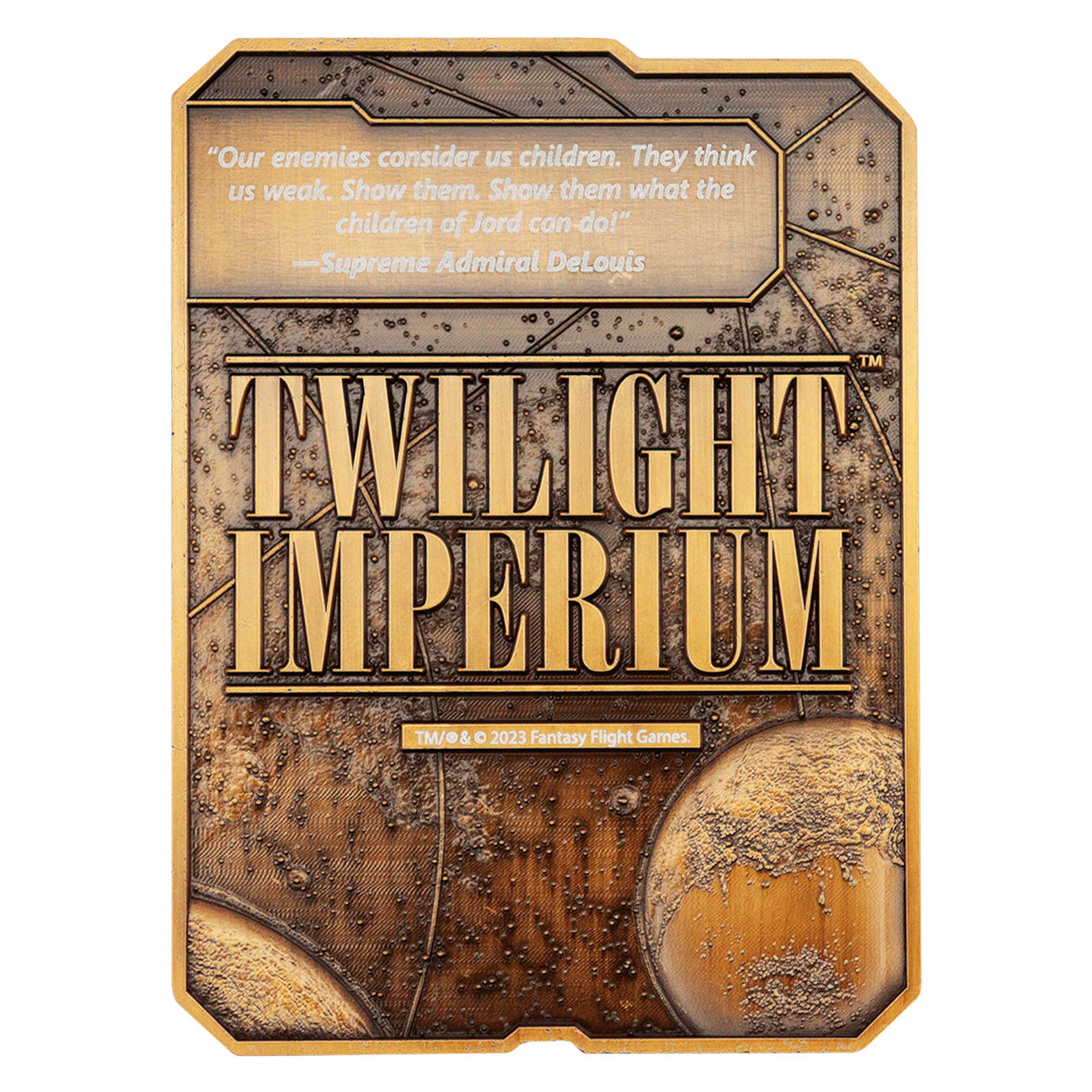 Twilight Imperium The federation of Sol collectible metal ingot and display stand from Fanattik