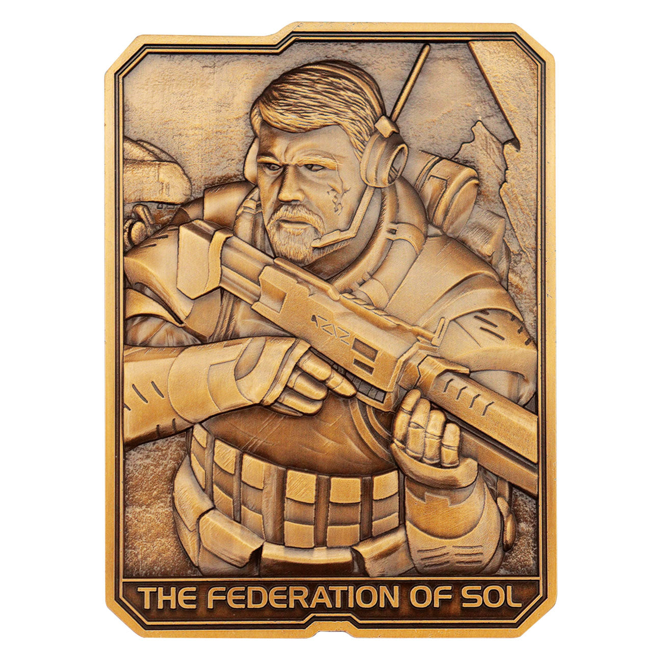 Twilight Imperium The federation of Sol collectible metal ingot and display stand from Fanattik