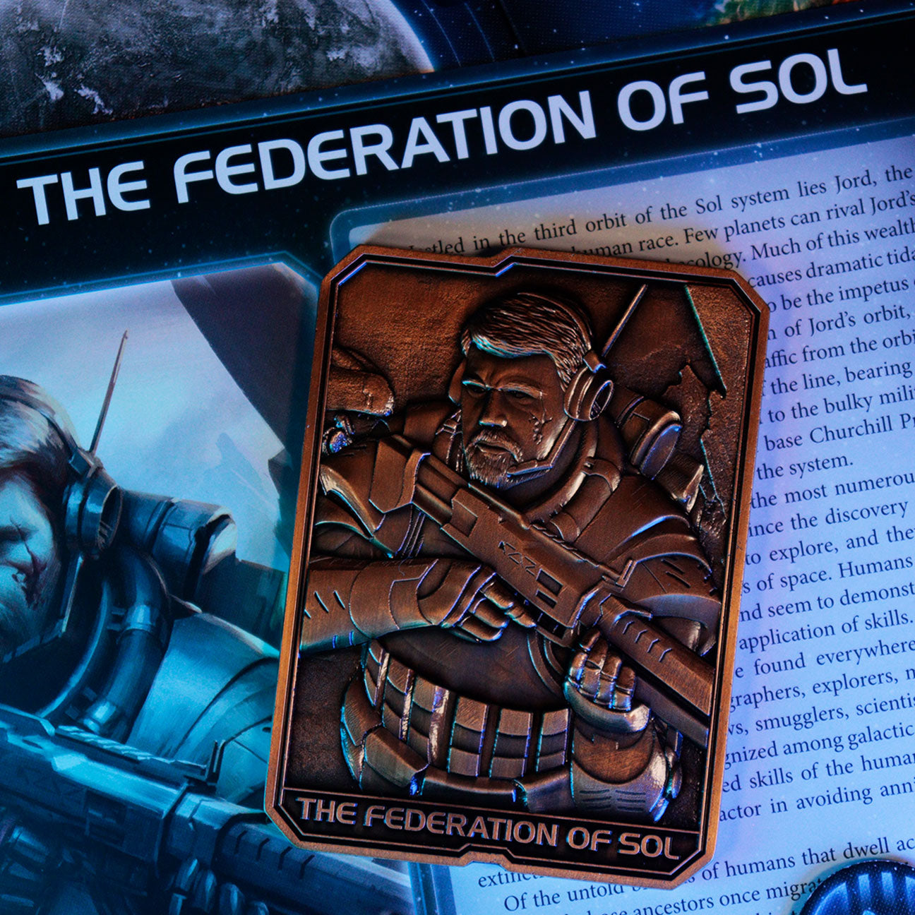 Twilight Imperium The federation of Sol collectible metal ingot and display stand from Fanattik