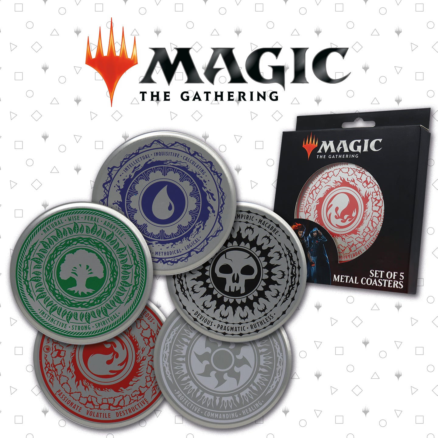 Magic the Gathering Set of 5 Mana Symbol Metal Coasters from Fanattik
