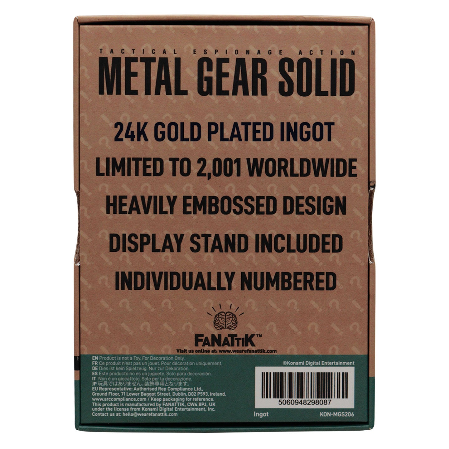 Metal Gear Solid 2 - 24k Gold Plated Raiden Ingot