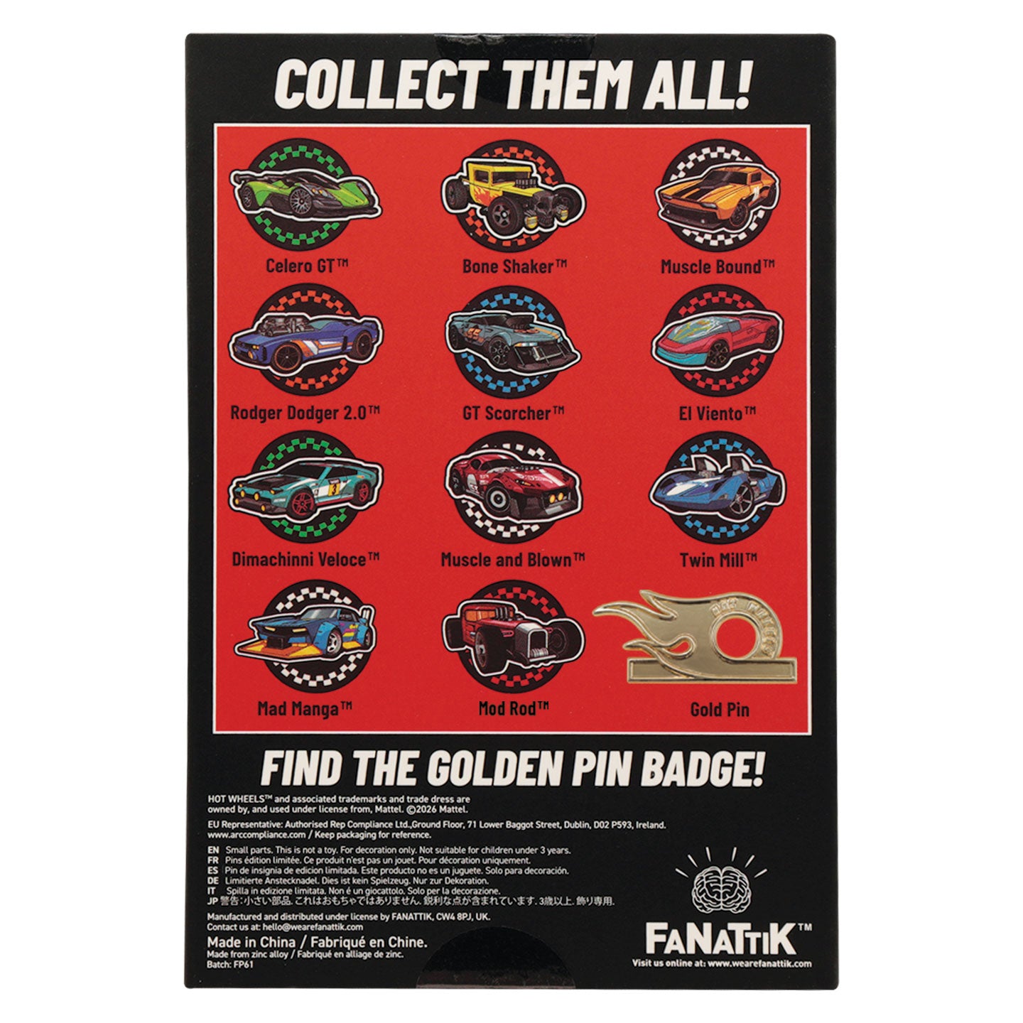 Hot Wheels™ - Mystery Pin Badge CDU Containing 12 Blind Boxes