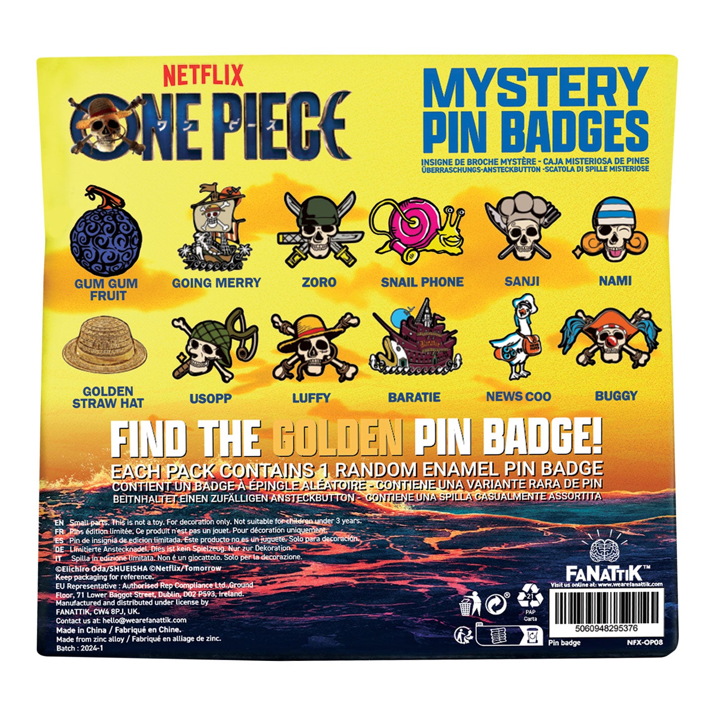 One Piece Mystery Pin Badge CDU Containing 12 Blind Boxes Box Reverse