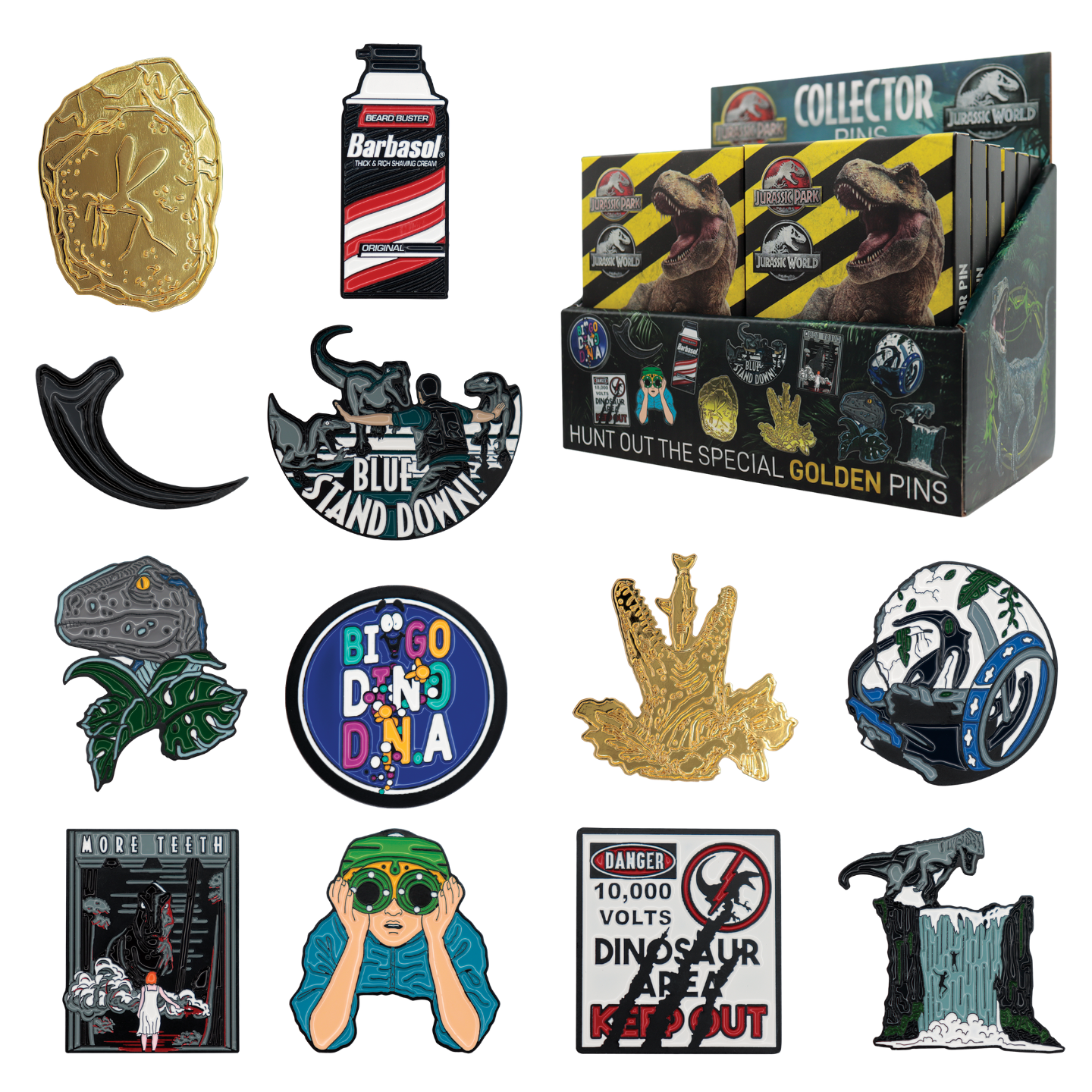 Jurassic Park & Jurassic World Mystery Pin Badge CDU Containing 12 Blind Boxes