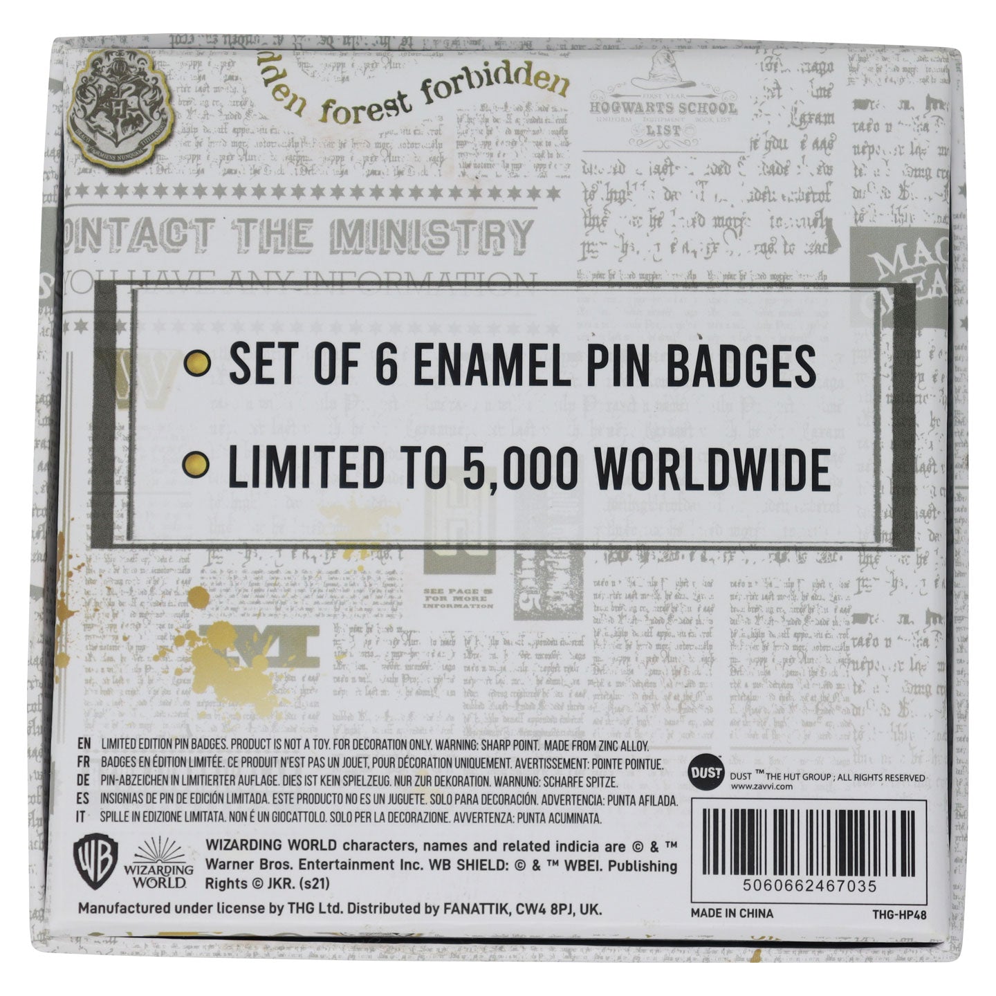 Harry Potter Limited Edition Set of 6 Triwizard Tournament Pin Badges Packaging Reverse