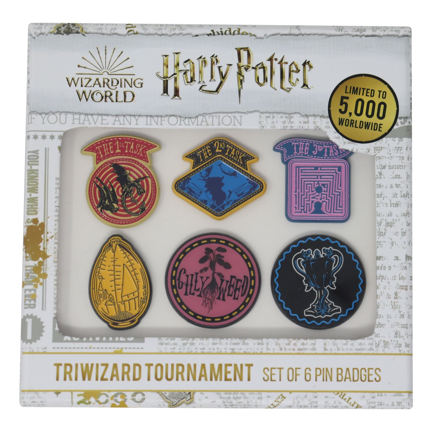 Harry Potter Limited Edition Set of 6 Triwizard Tournament Pin Badges Packaging Face