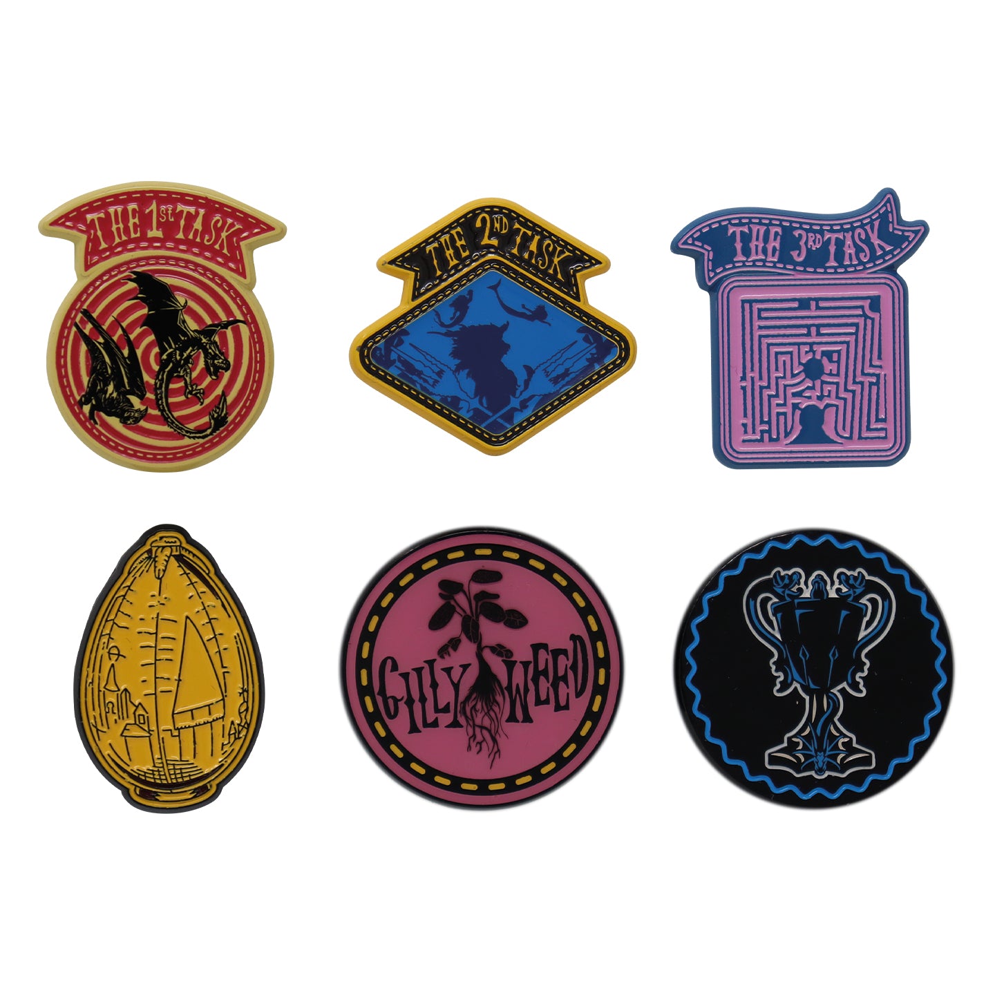 Harry Potter Limited Edition Set of 6 Triwizard Tournament Pin Badges Close Up