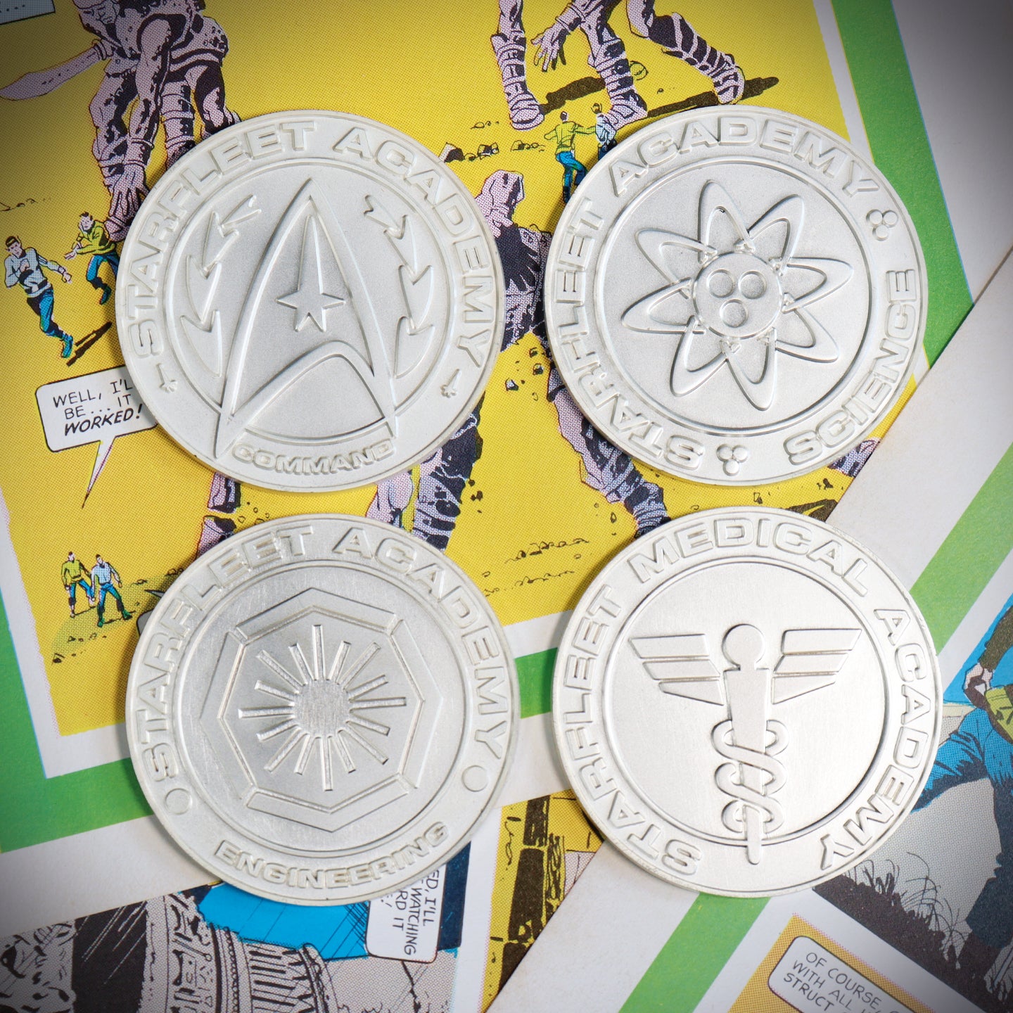 Star Trek Limited Edition .999 Silver Plated Set of 4 Starfleet Divisions Medallion Collection
