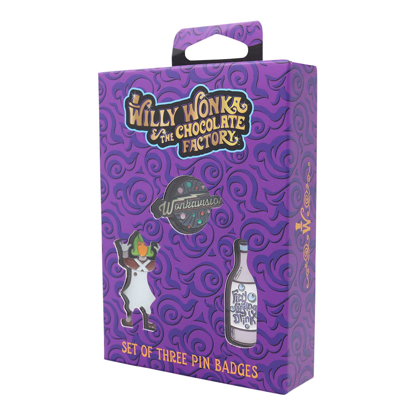 Willy Wonka and the Chocolate Factory Set of three collectible pin badges from Fanattik
