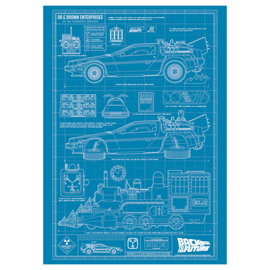 Back to the Future Time Machine Blueprint A3 Art Print