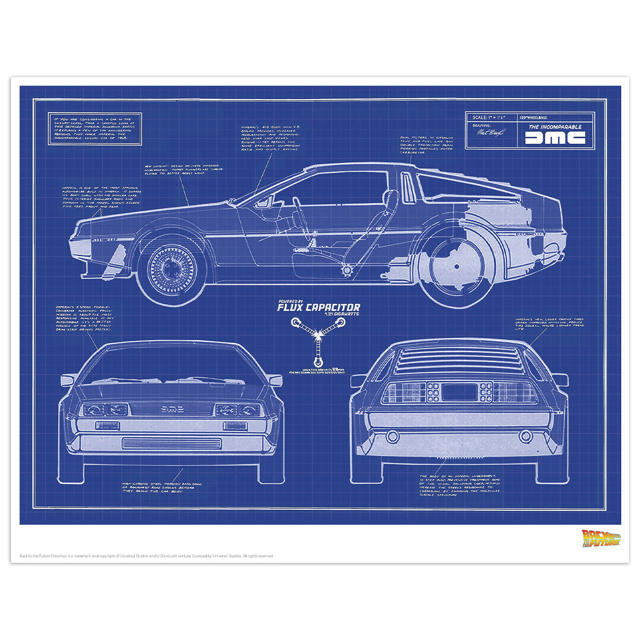 Back to the Future DeLorean Blueprint Limited Edition Art Print