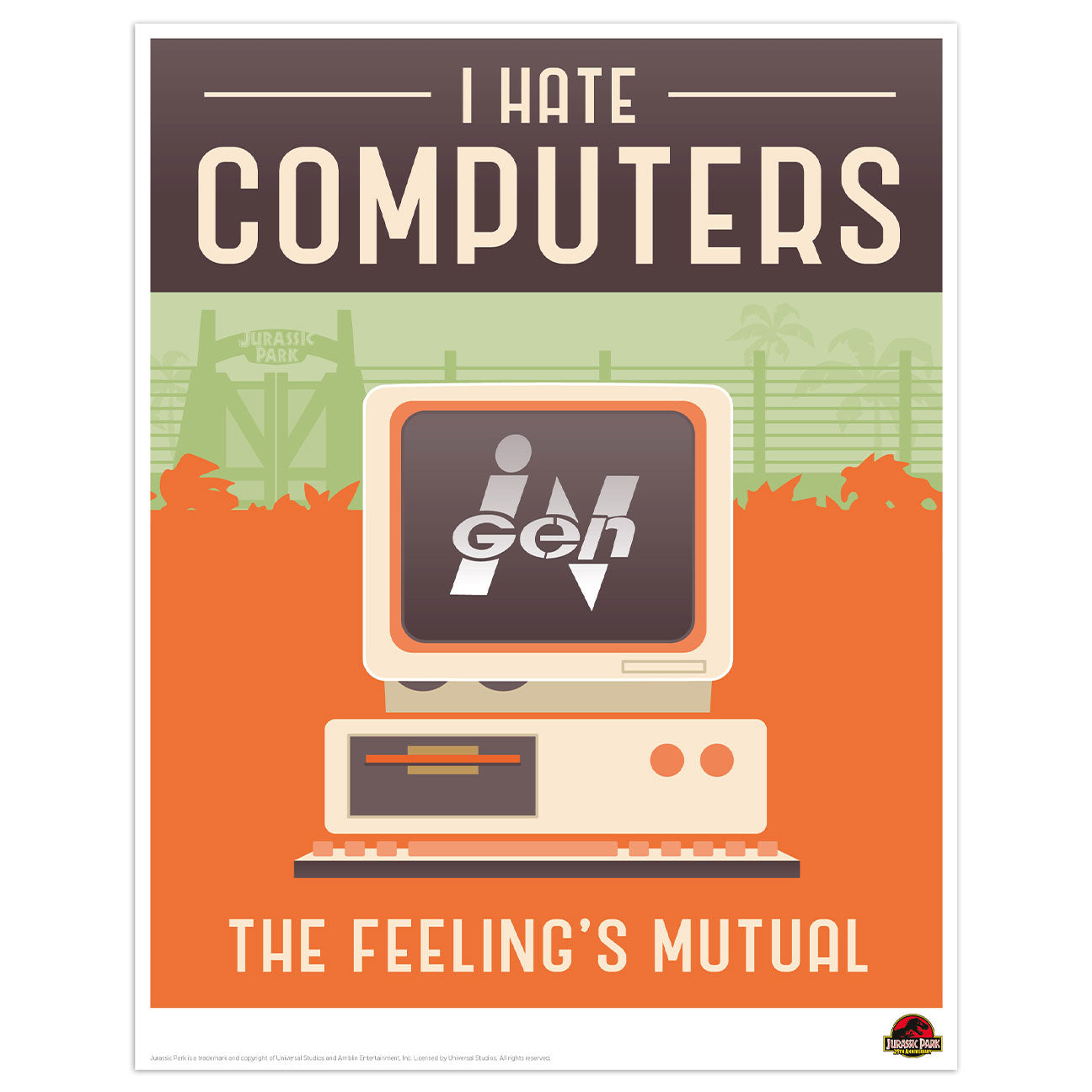 Jurassic Park I Hate Computers Limited Edition Art Print