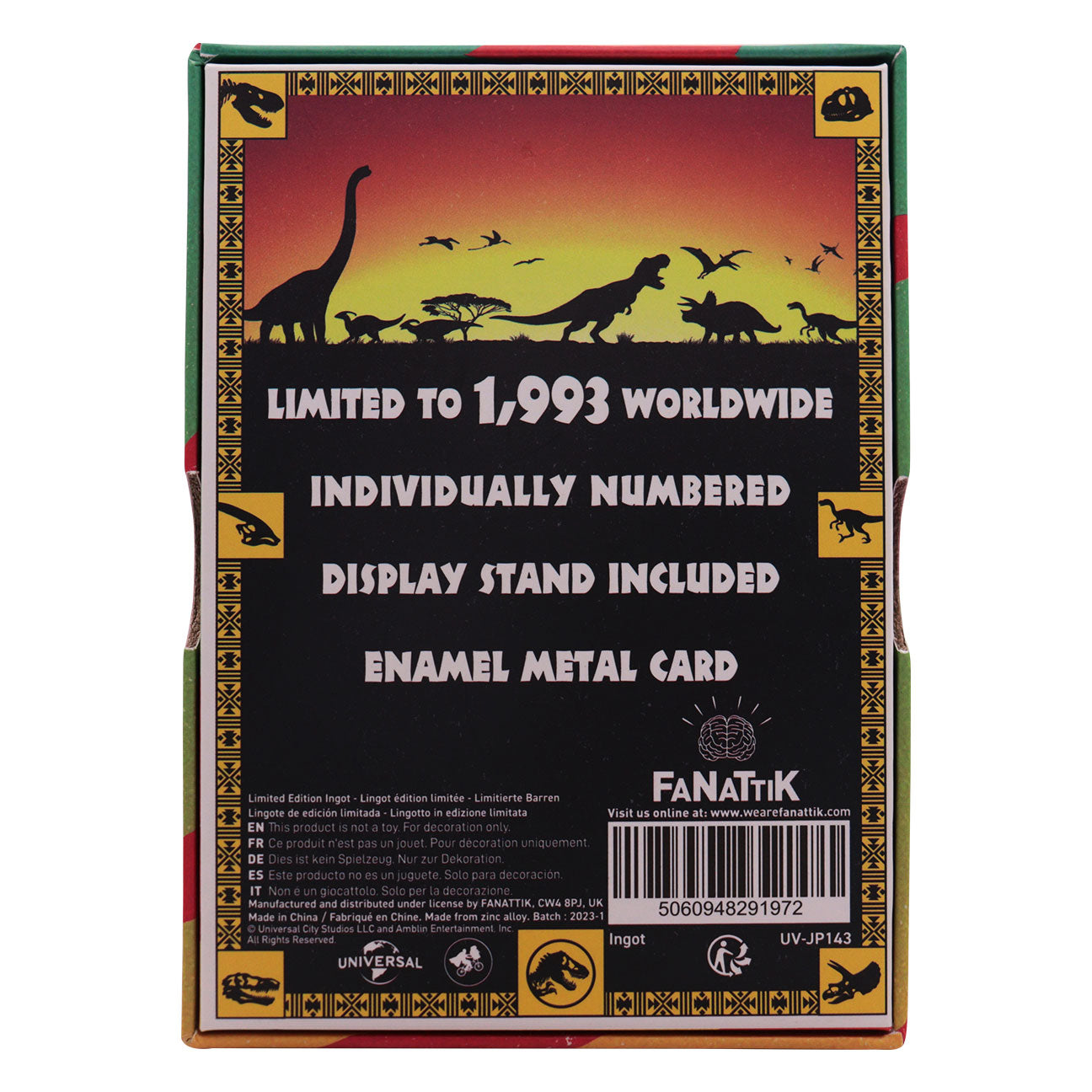Jurassic Park Limited Edition 30th Anniversary Replica Vehicle I.D Ingot Packaging Reverse