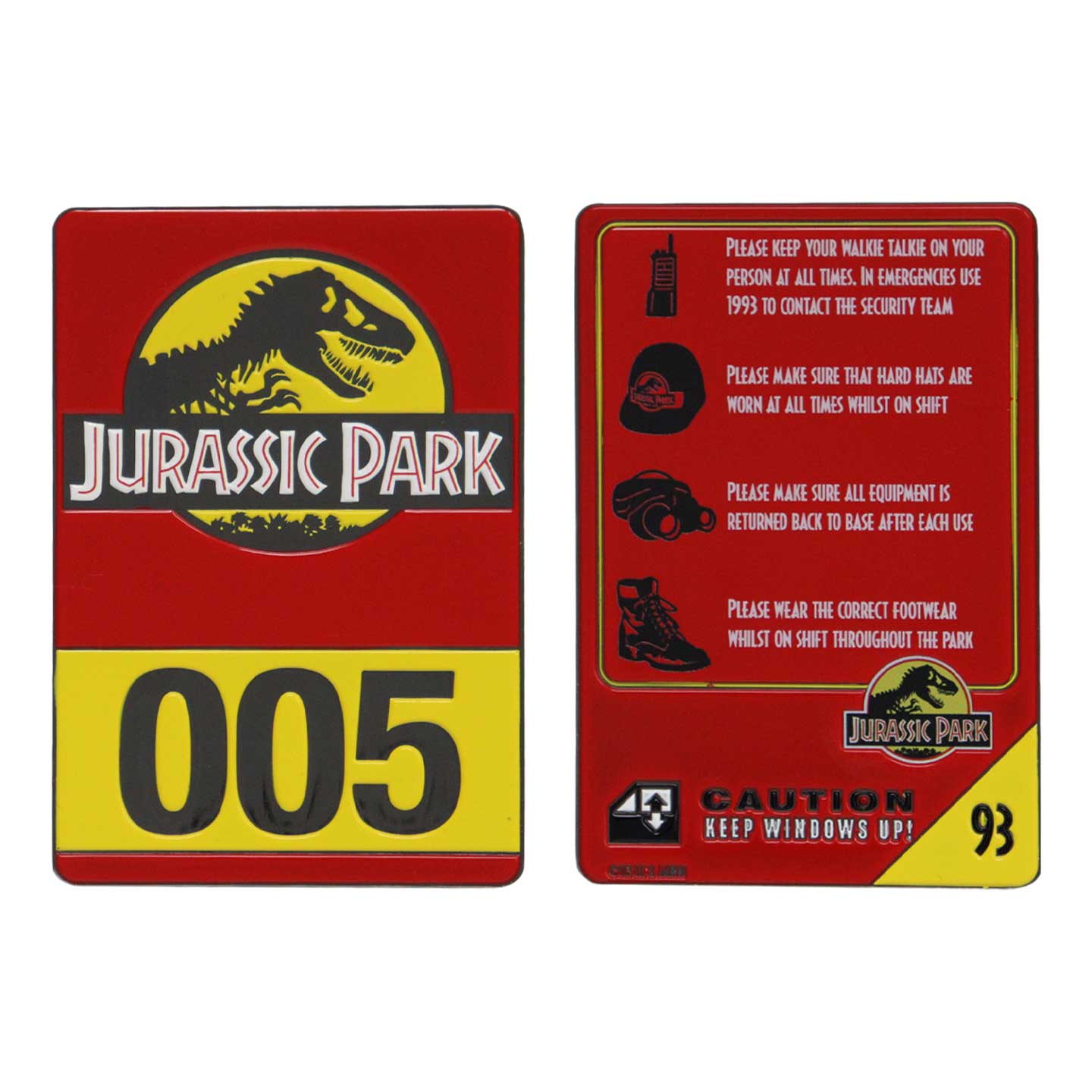 Jurassic Park Limited Edition 30th Anniversary Replica Vehicle I.D Ingot Front and Reverse