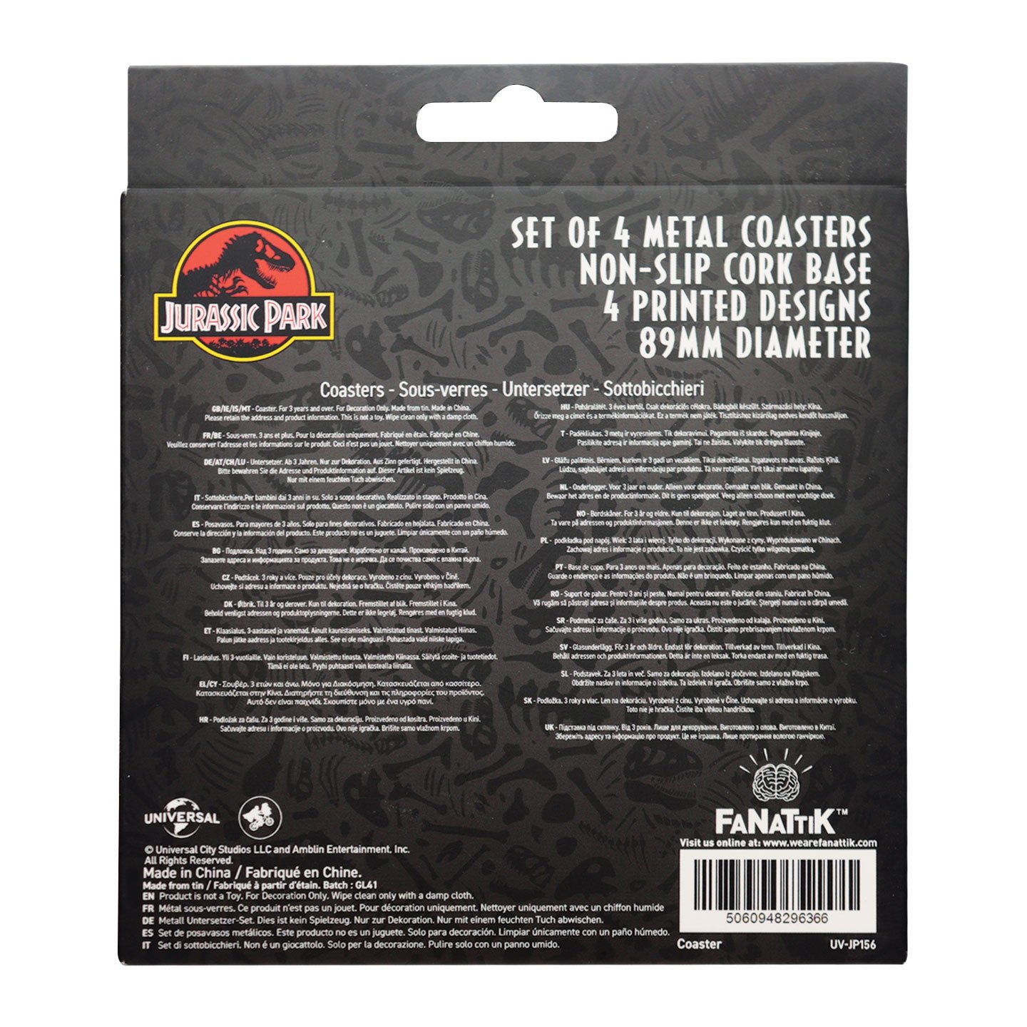 Jurassic Park Printed Drinks Coaster Packaging Reverse