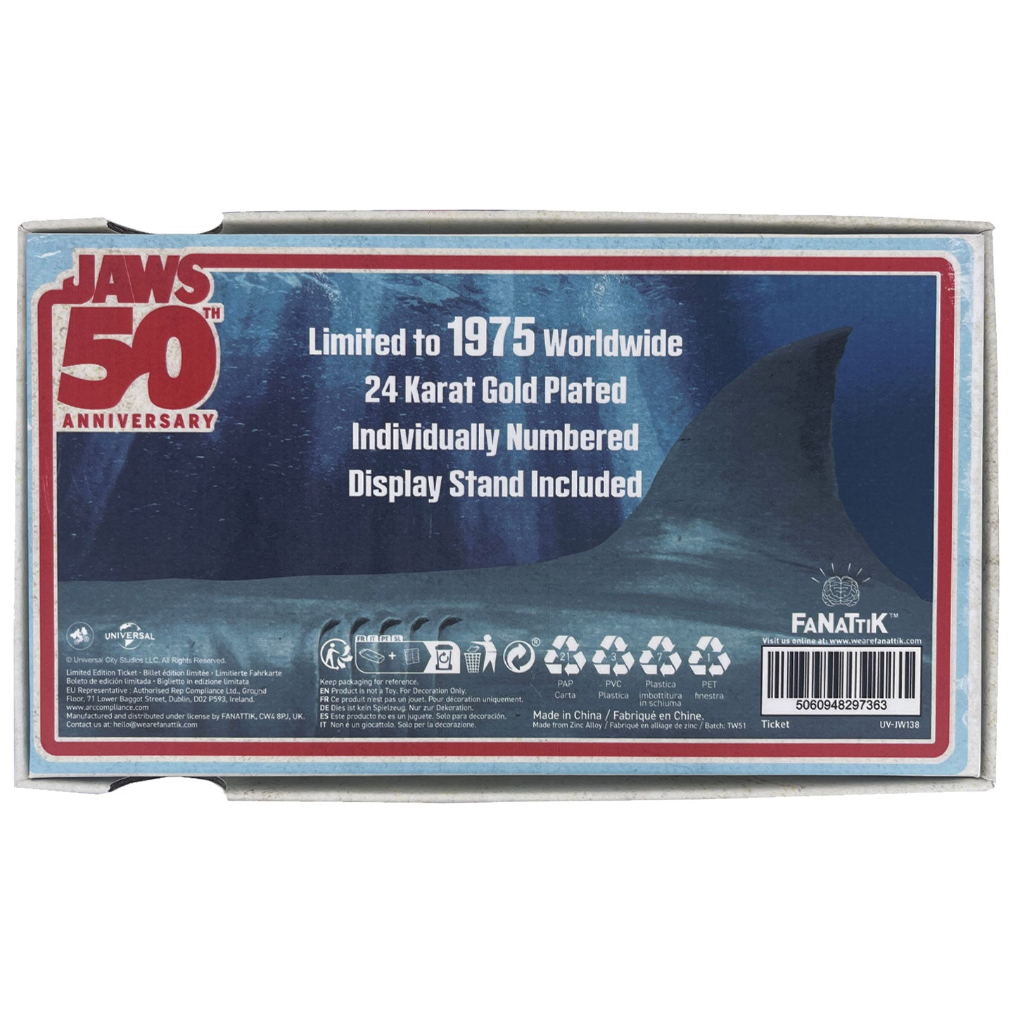 Jaws 50th Anniversary 24k Gold Plated Regatta Ticket