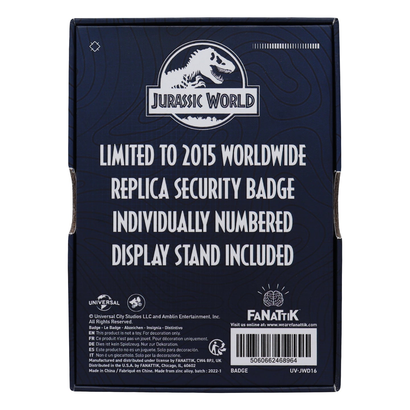 Jurassic World Limited Edition Replica Security Badge Packaging Reverse