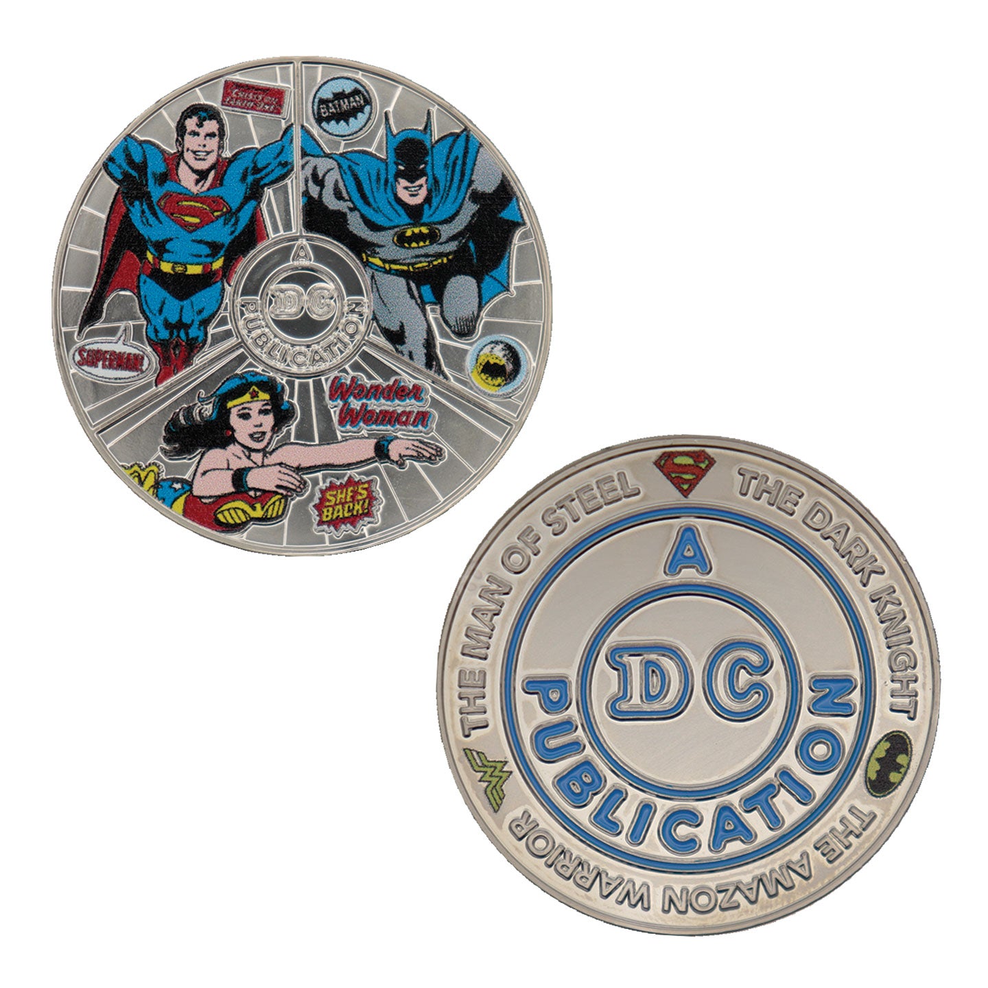 DC Comics Legends Collectible Coin featuring Superman, Batman, and Wonder Woman