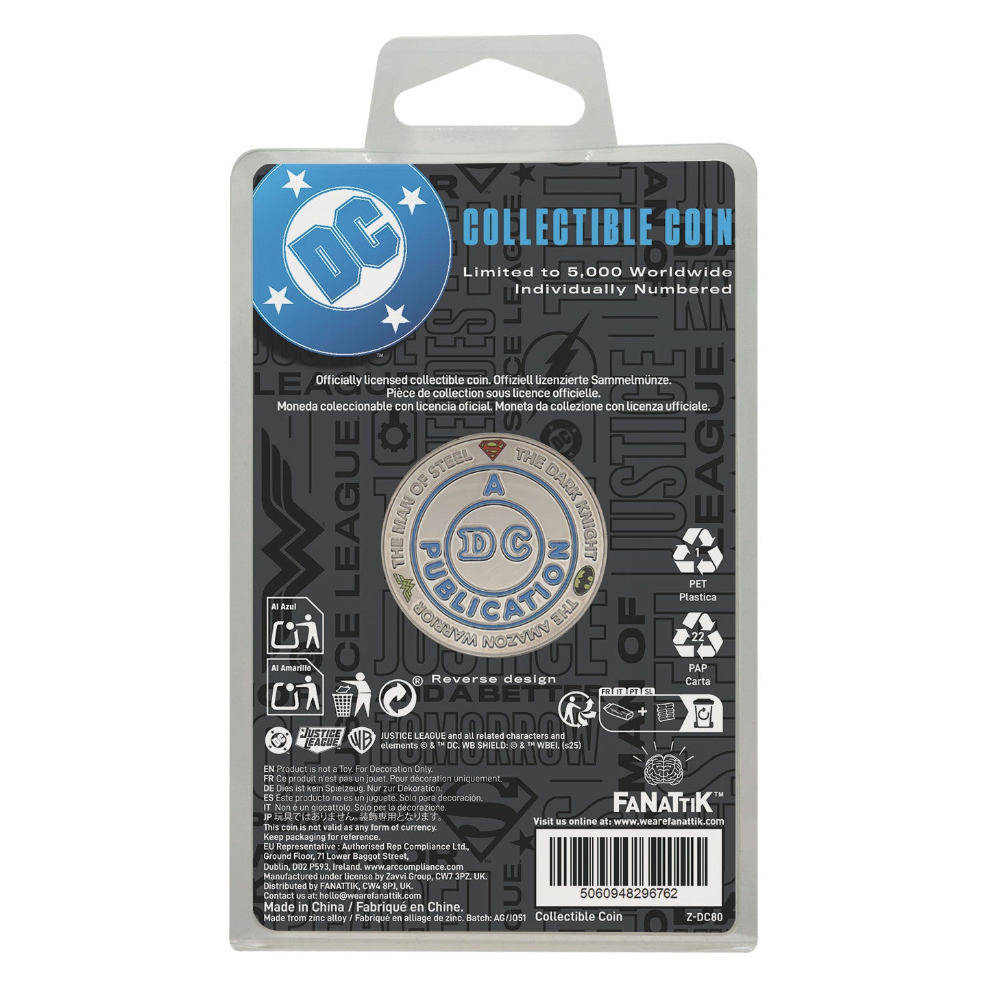 DC Comics Legends Collectible Coin featuring Superman, Batman, and Wonder Woman