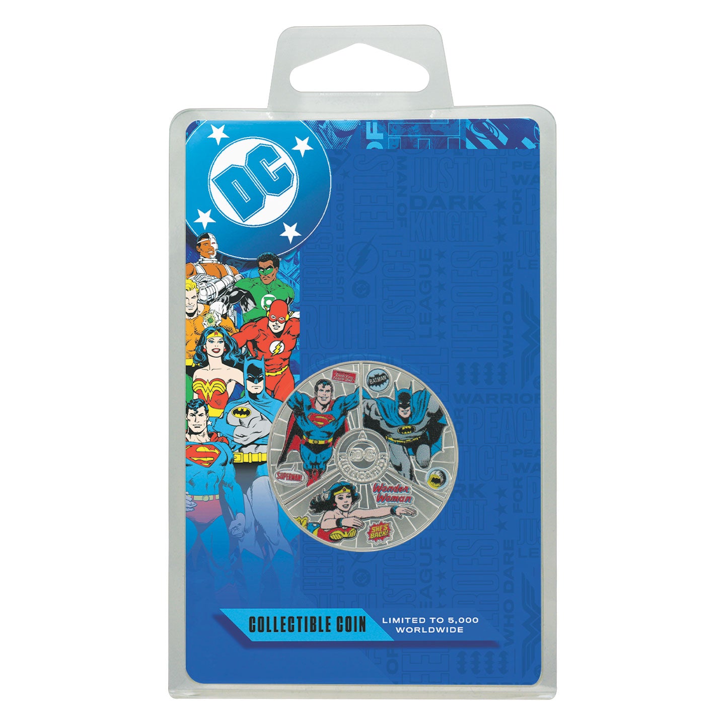 DC Comics Legends Collectible Coin featuring Superman, Batman, and Wonder Woman