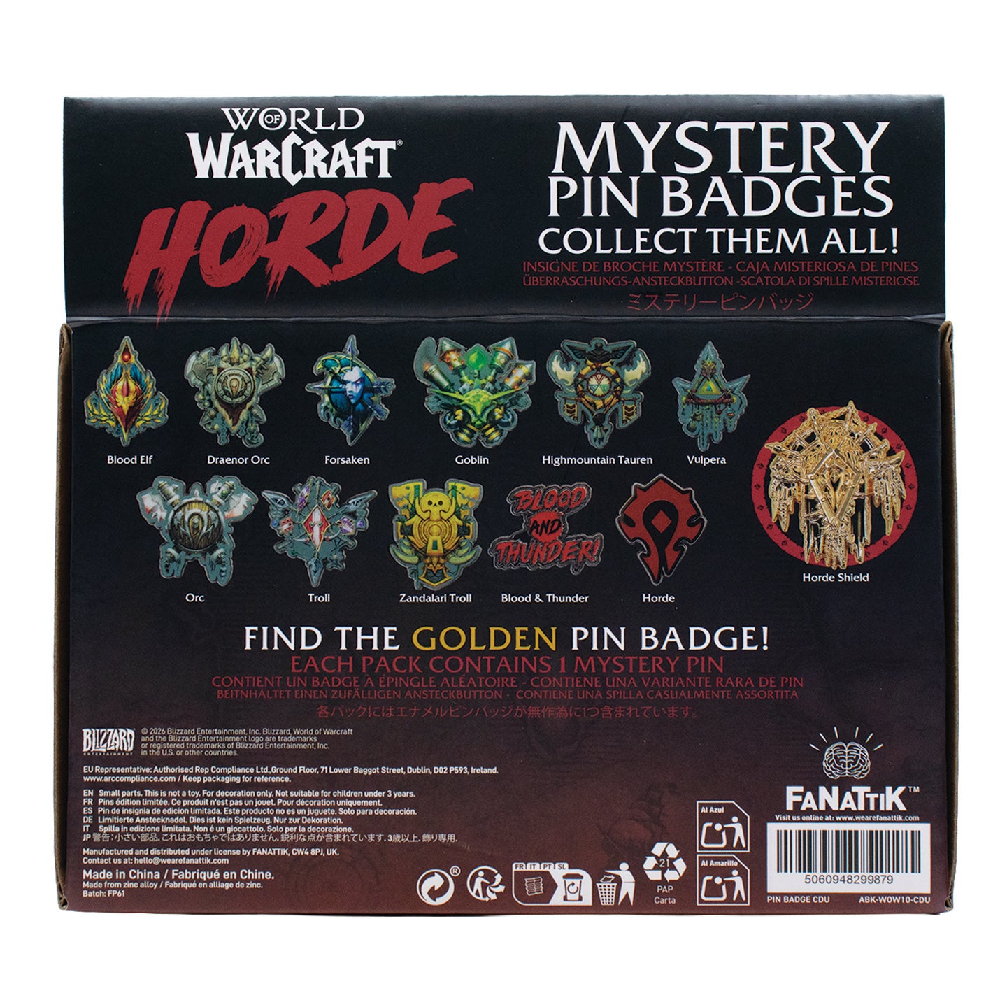 World of Warcraft - Horde Mystery Pin Badge CDU featuring 12 Blind Boxes
