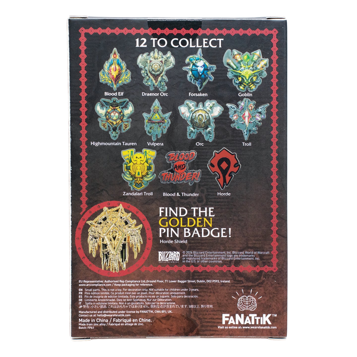 World of Warcraft - Horde Mystery Pin Badge CDU featuring 12 Blind Boxes