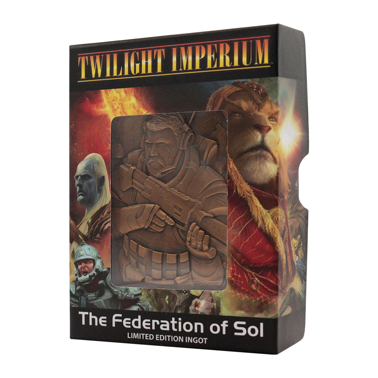 Twilight Imperium The federation of Sol collectible metal ingot and display stand from Fanattik