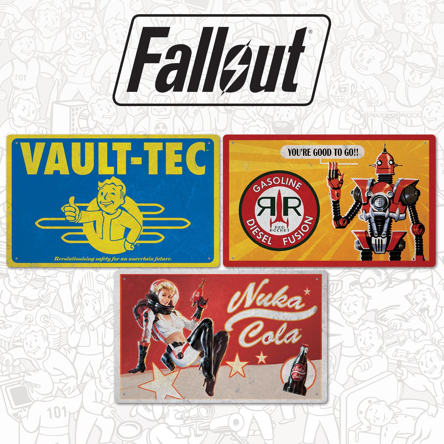 Fallout Set of 3 Tin Signs Presenter