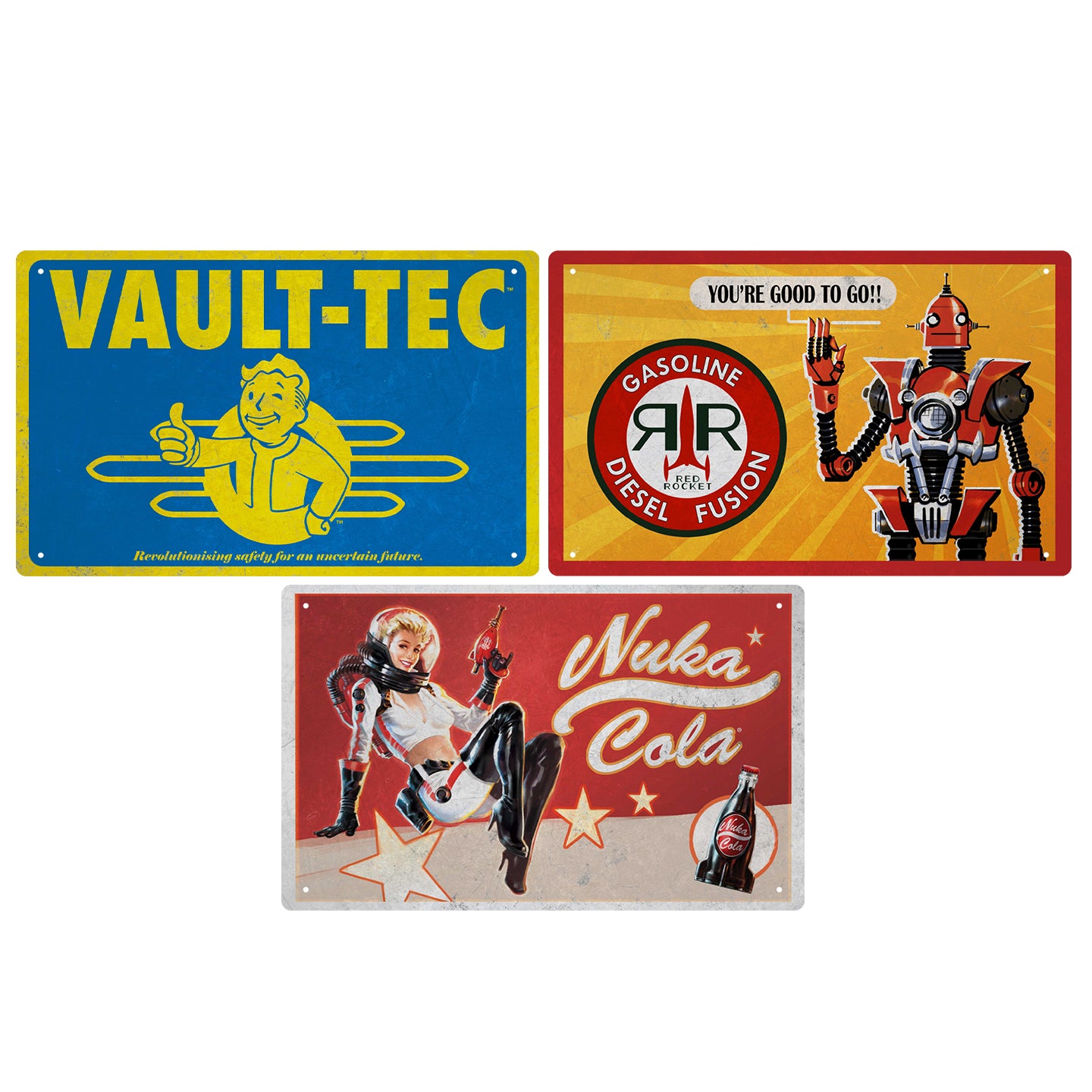 Fallout Set of 3 Tin Signs All designs close up