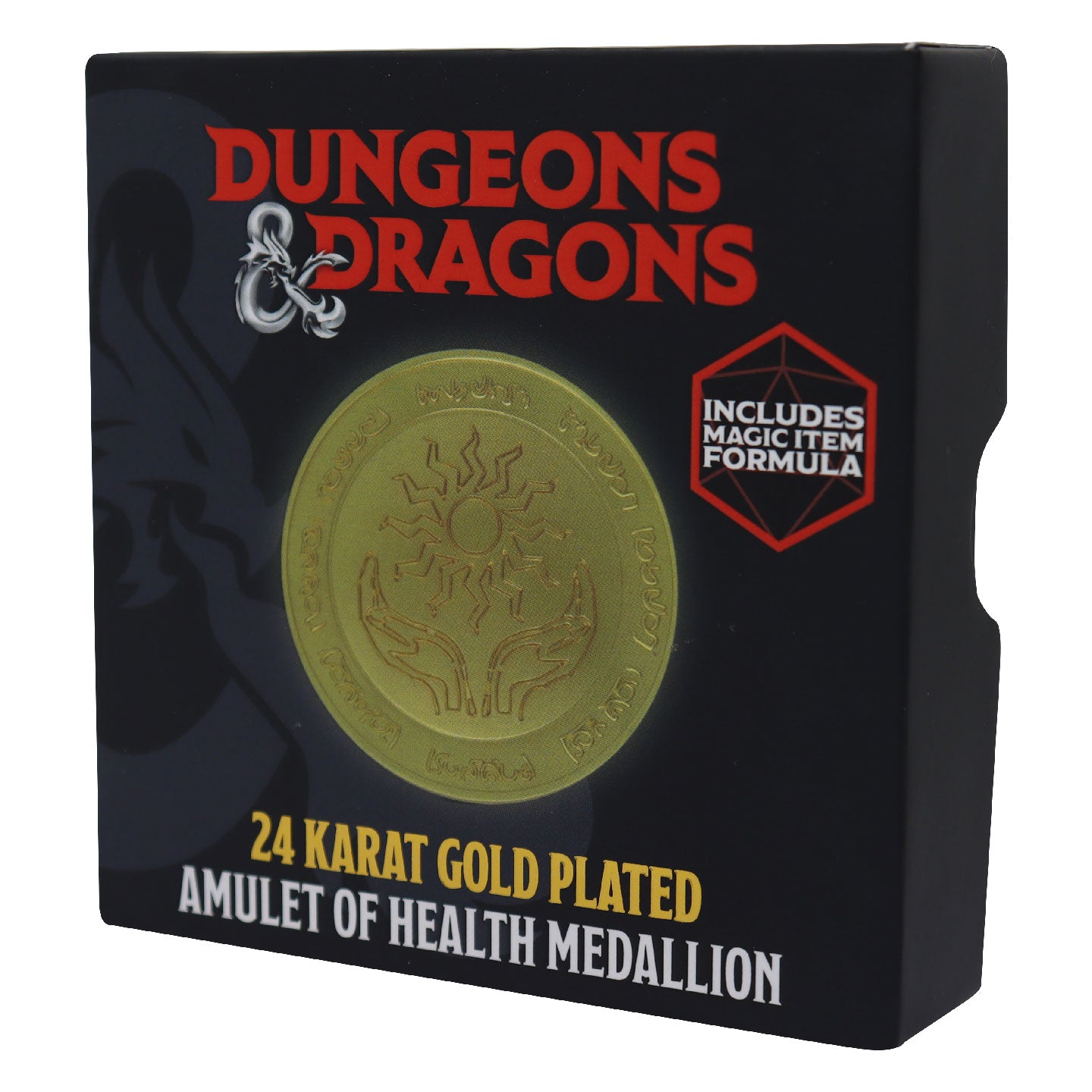 Dungeons & Dragons 24k Gold Plated Amulet of Health Medallion Packaging