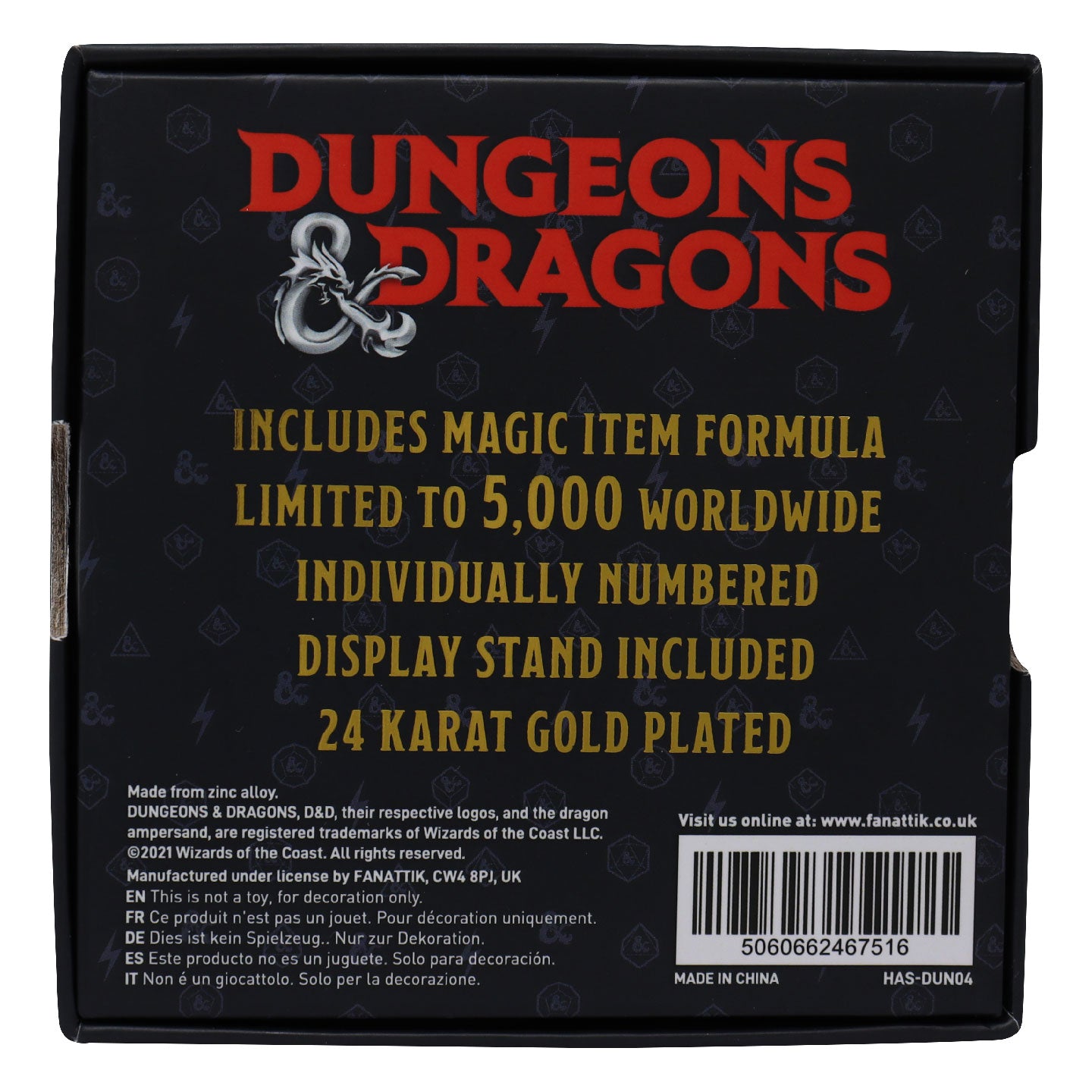 Dungeons & Dragons 24k Gold Plated Amulet of Health Medallion Packaging Reverse 