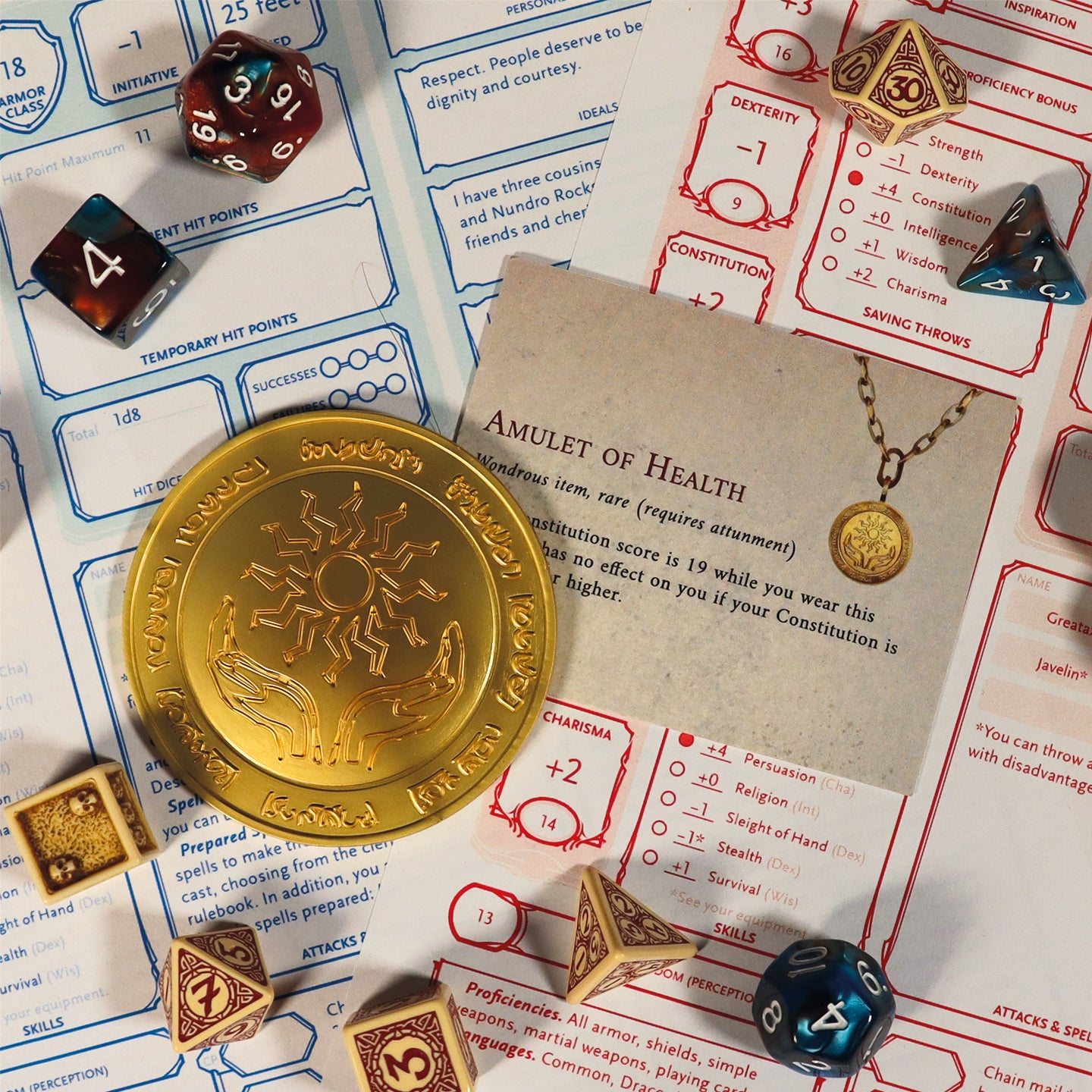 Dungeons & Dragons 24k Gold Plated Amulet of Health Medallion Lifestyle Ariel View 