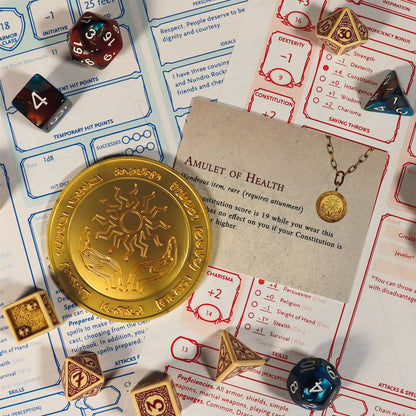 Dungeons & Dragons 24k Gold Plated Amulet of Health Medallion Lifestyle Ariel View 