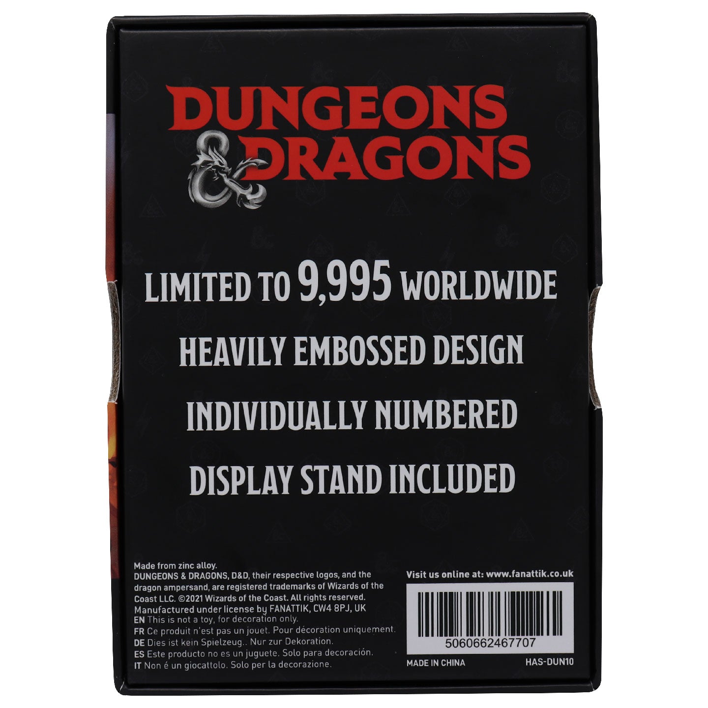 Dungeons & Dragons Limited Edition Players Handbook Ingot Packaging Reverse