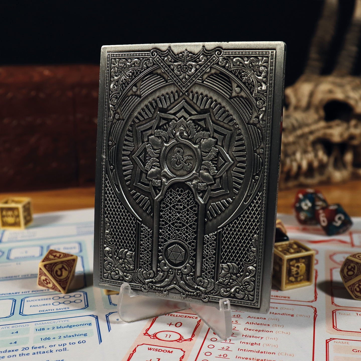 Dungeons & Dragons Limited Edition Players Handbook Ingot Reverse Lifestyle with Acrylic Stand