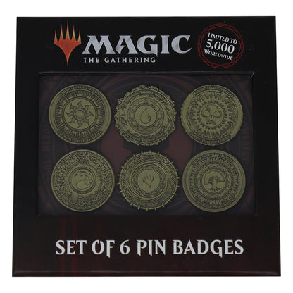 Magic the Gathering set of 6 Mana Symbol Metal Pin Badges supplied in a collector case