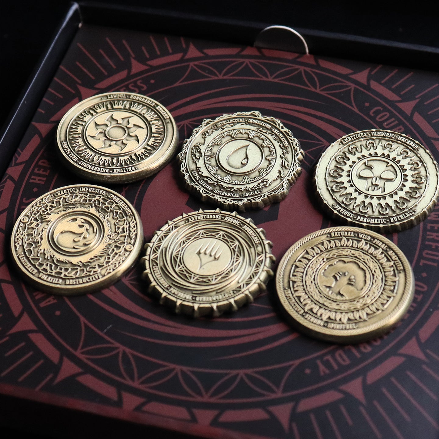 Magic the Gathering set of 6 Mana Symbol Metal Pin Badges supplied in a collector case