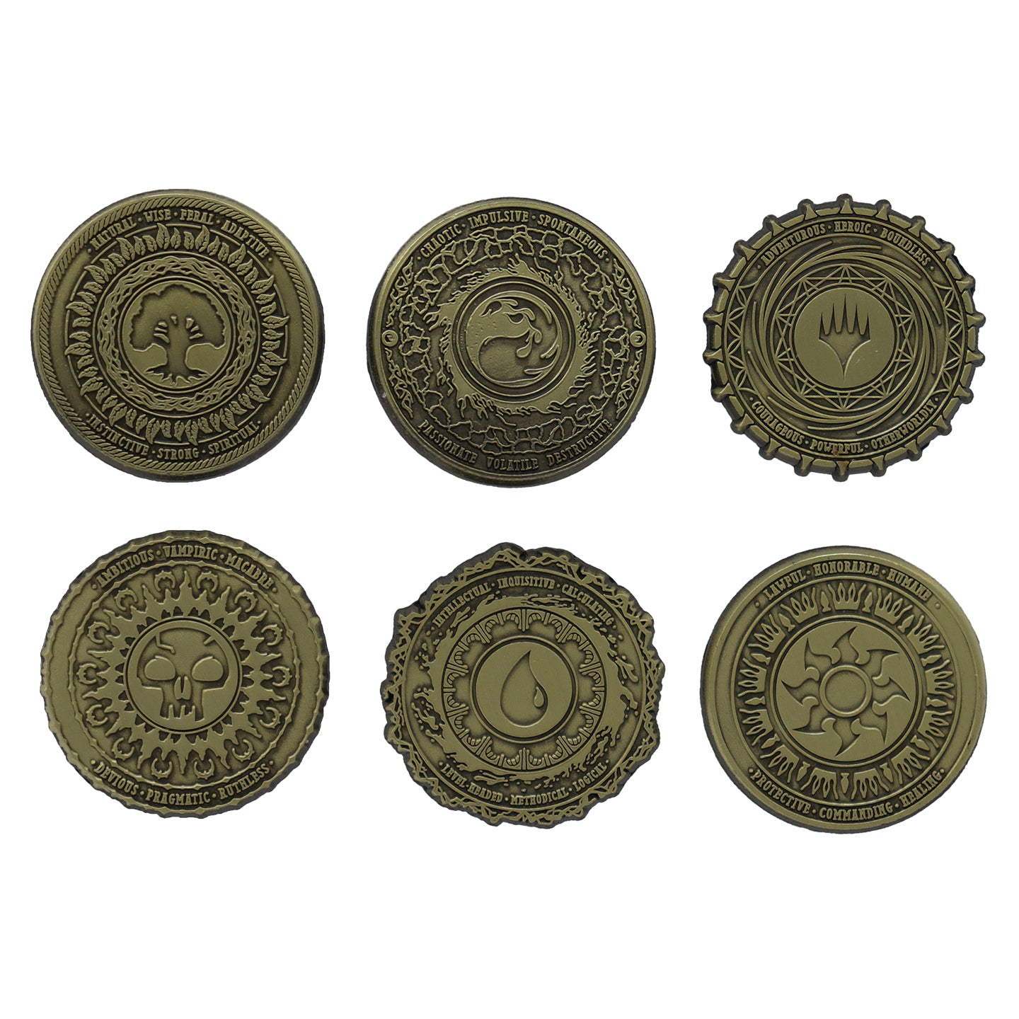 Magic the Gathering set of 6 Mana Symbol Metal Pin Badges supplied in a collector case