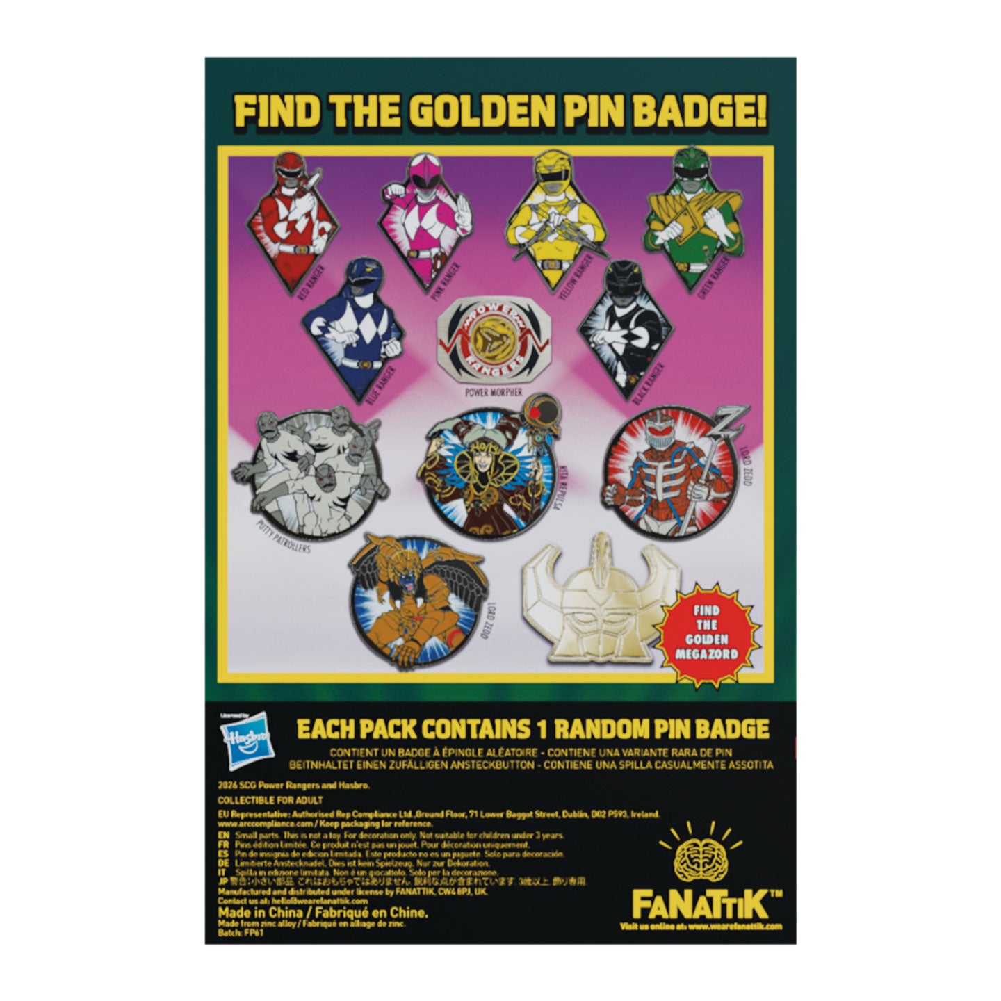 Power Rangers - Mystery Pin Badge CDU Containing 12 Blind Boxes