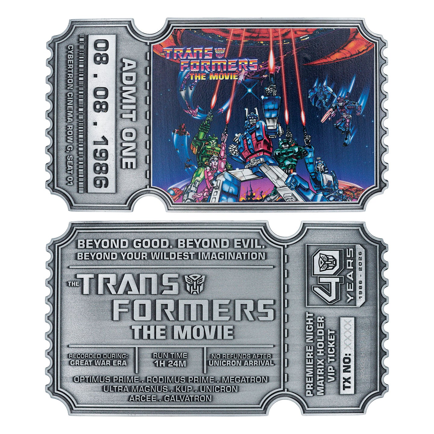 Transformers: The Movie – Limited Edition 40th Anniversary Metal Replica Movie Ticket