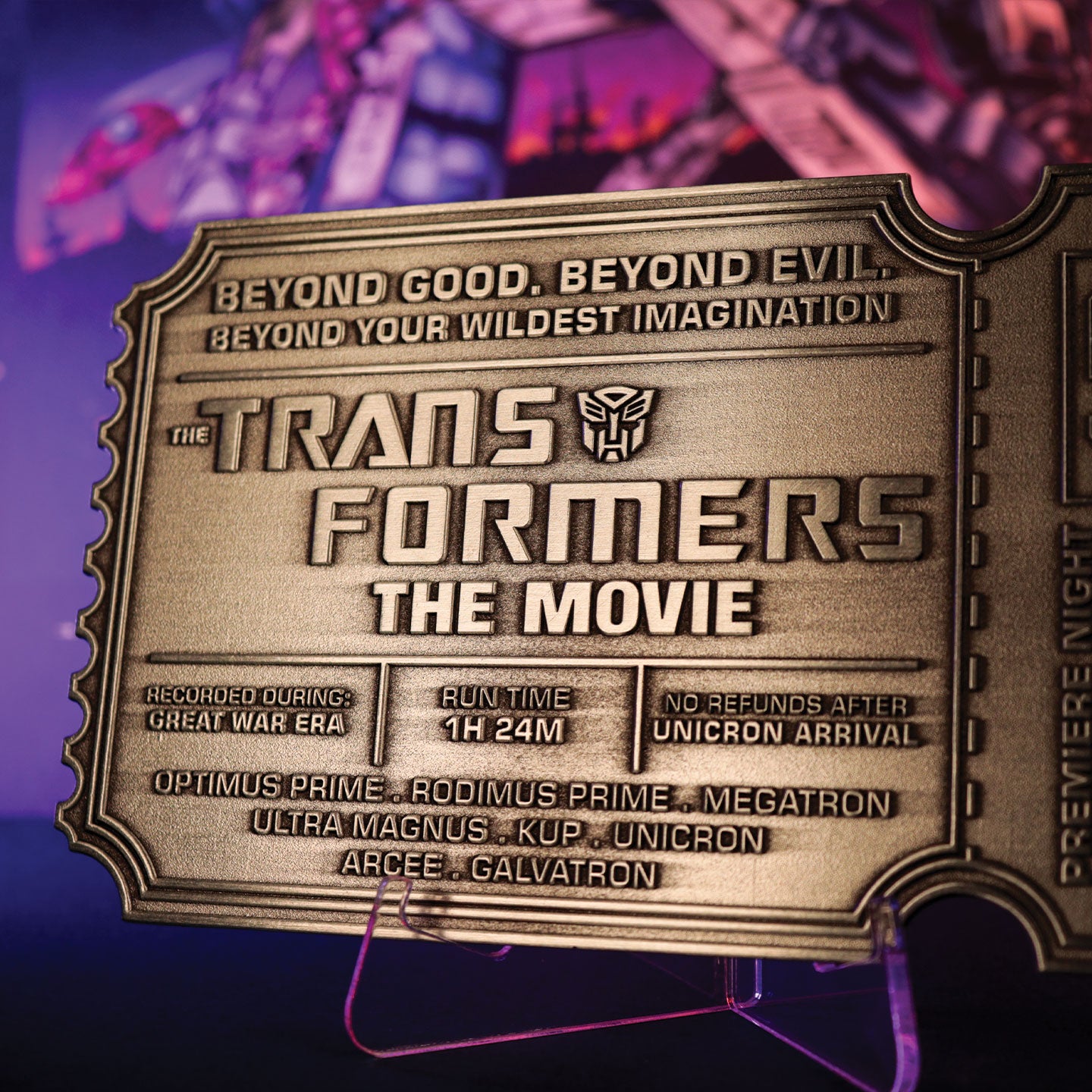 Transformers: The Movie – Limited Edition 40th Anniversary Metal Replica Movie Ticket