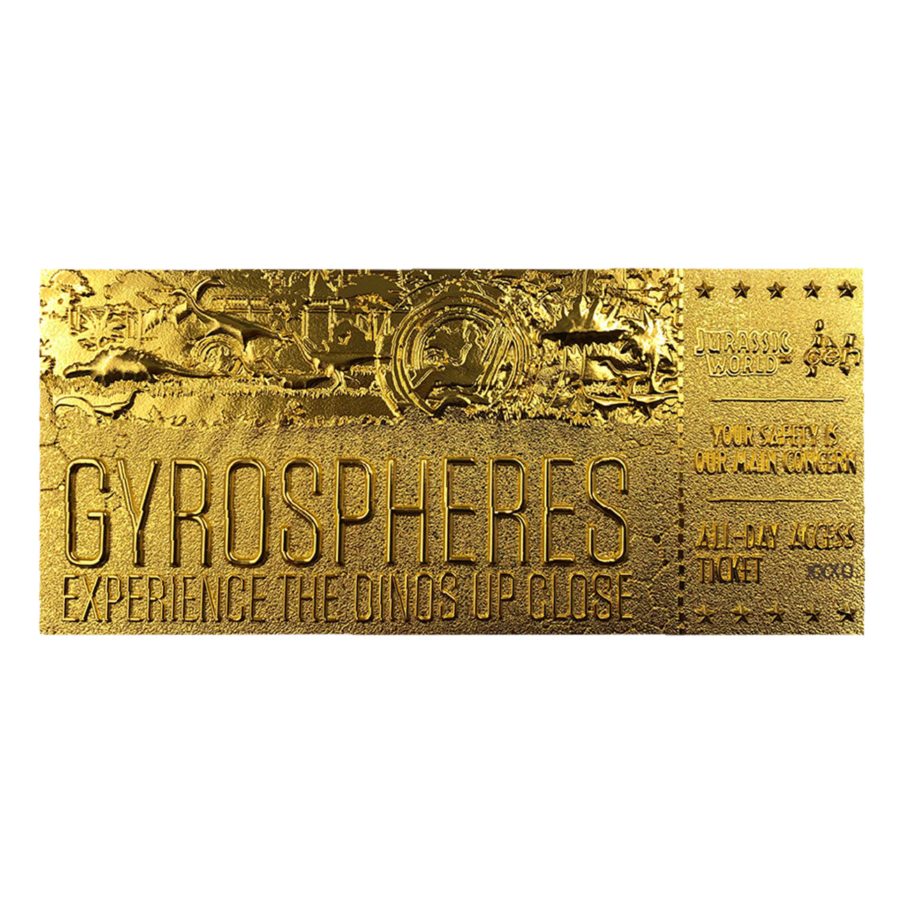 Jurassic World Limited Edition 24k Gold Plated Gyrosphere Attraction Ticket