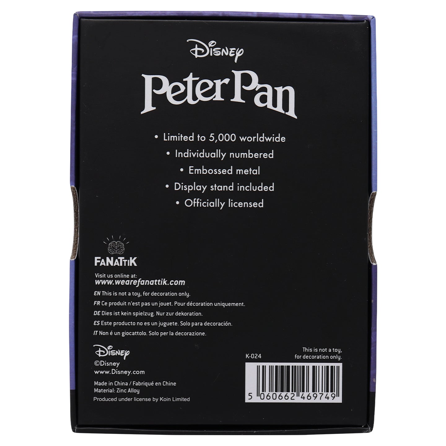 Disney Peter Pan Limited edition metal collectible ingot from Fanattik