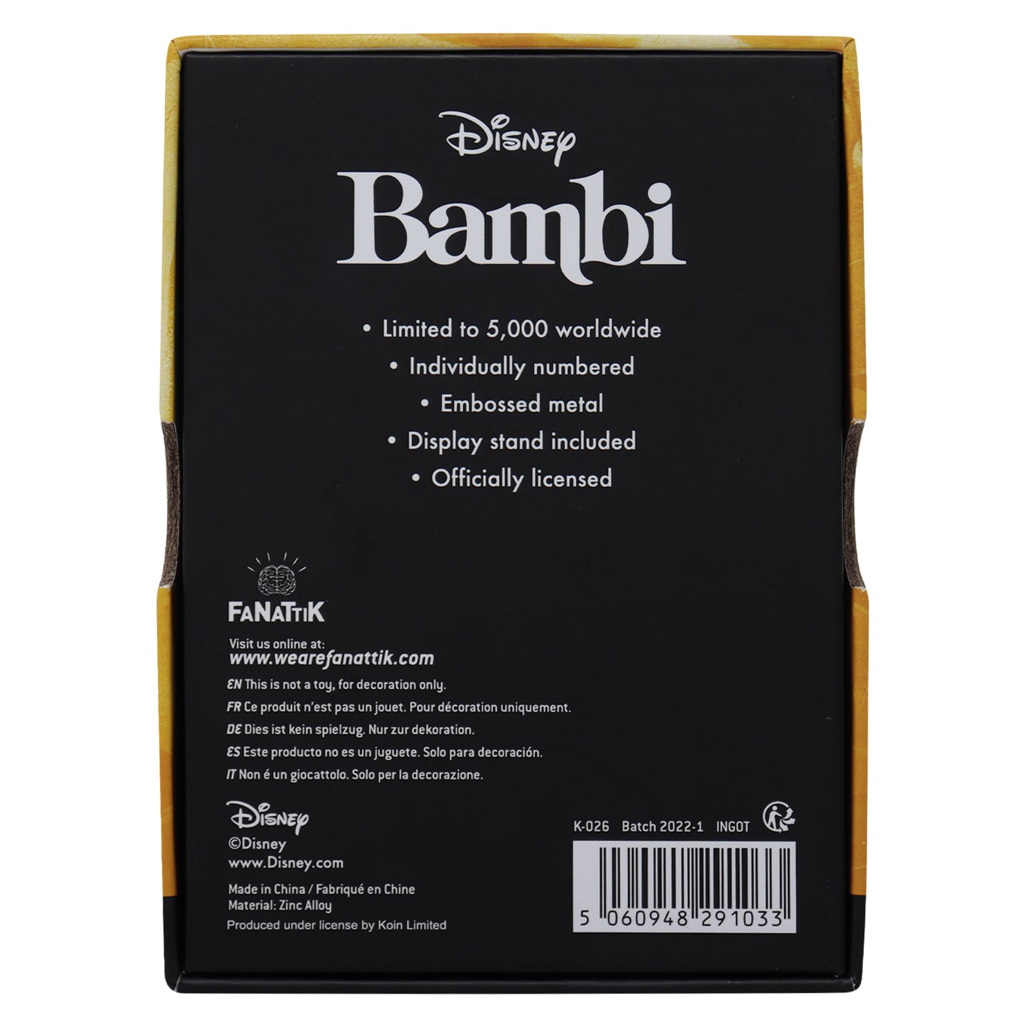 Disney Bambi limited edition collectible metal ingot from Fanattik