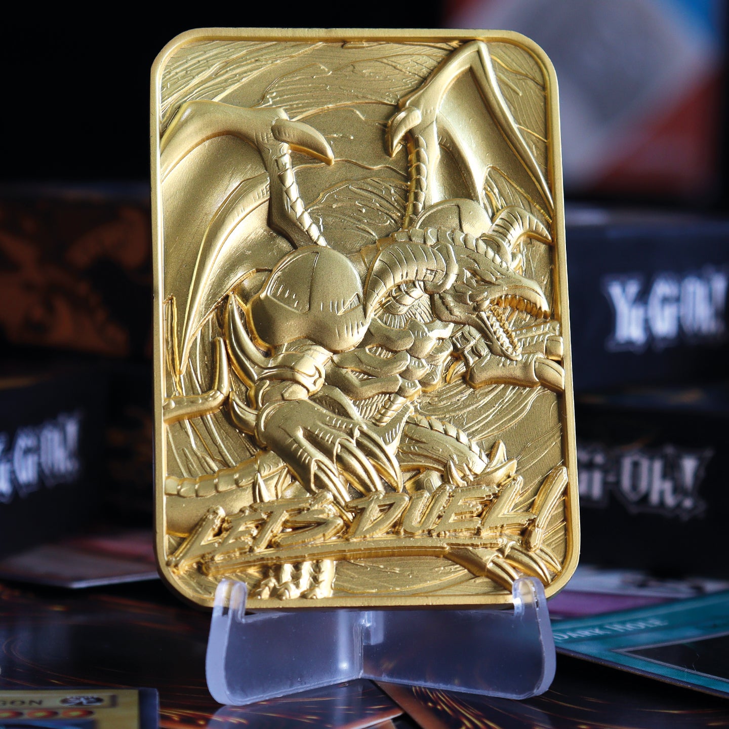 Yu-Gi-Oh! Limited Edition 24k Gold Plated B. Skull Dragon Metal Card and Stand Lifestyle 