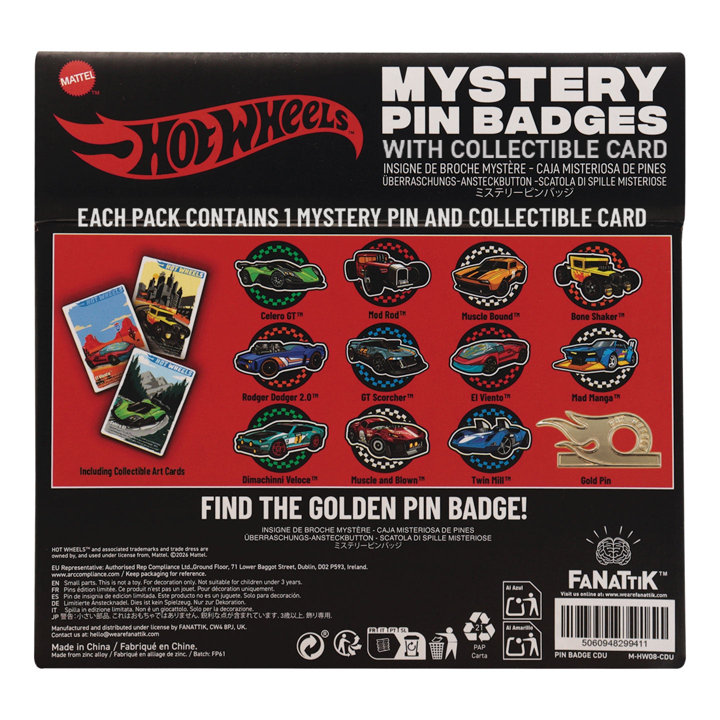 Hot Wheels™ - Mystery Pin Badge CDU Containing 12 Blind Boxes