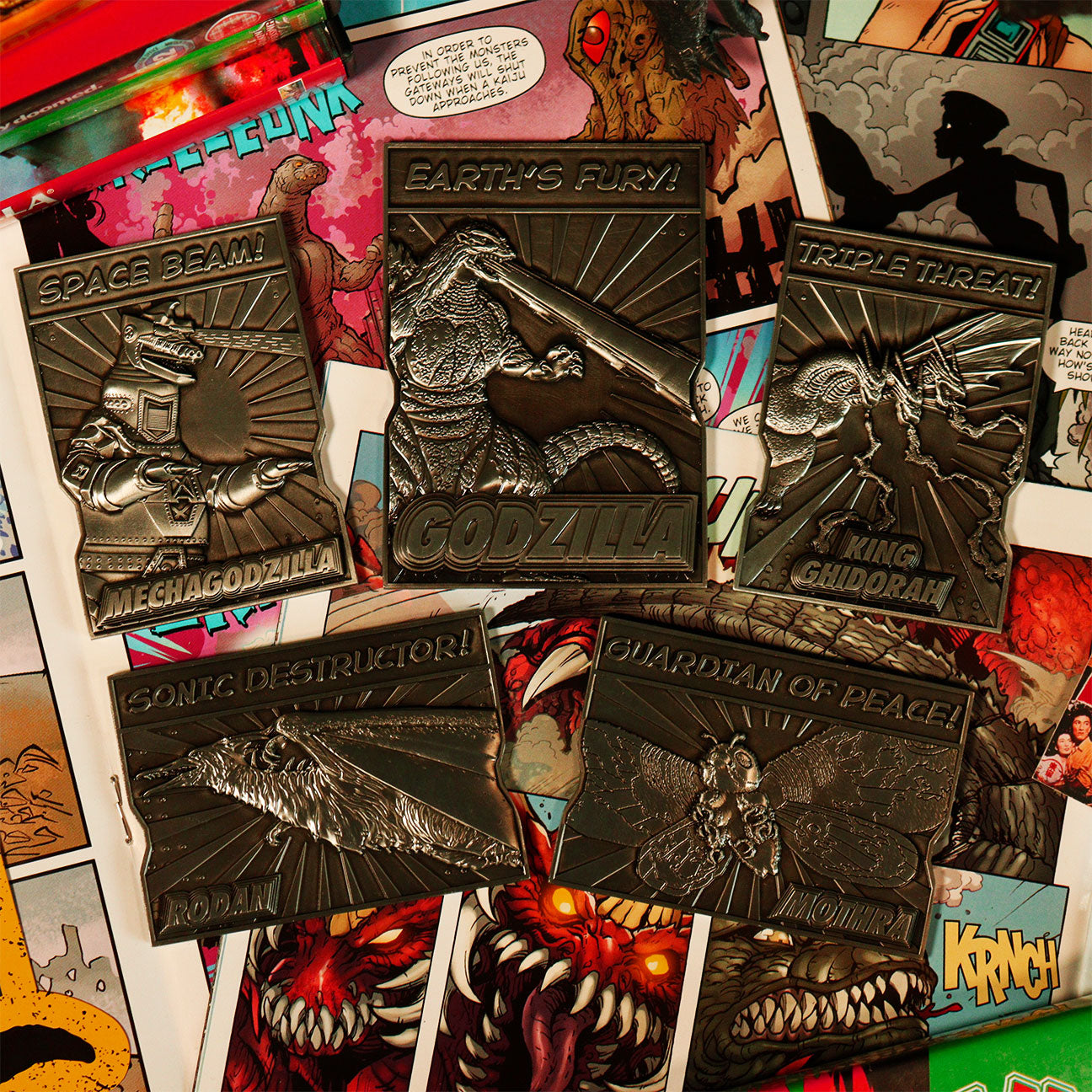 Godzilla 5 Piece Limited Edition Monsters Collectible Metal Ingot Set and collectors box