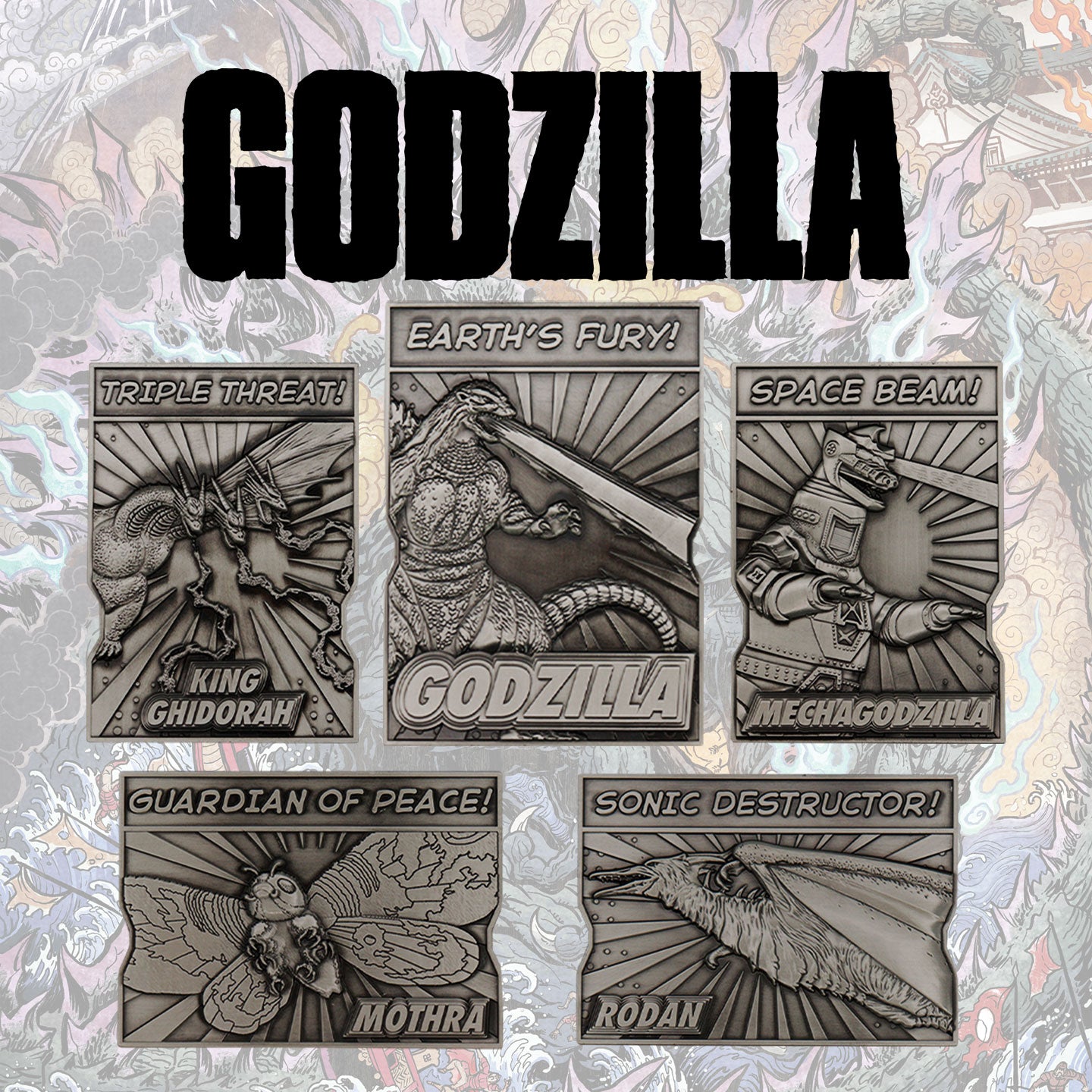 Godzilla 5 Piece Limited Edition Monsters Collectible Metal Ingot Set and collectors box