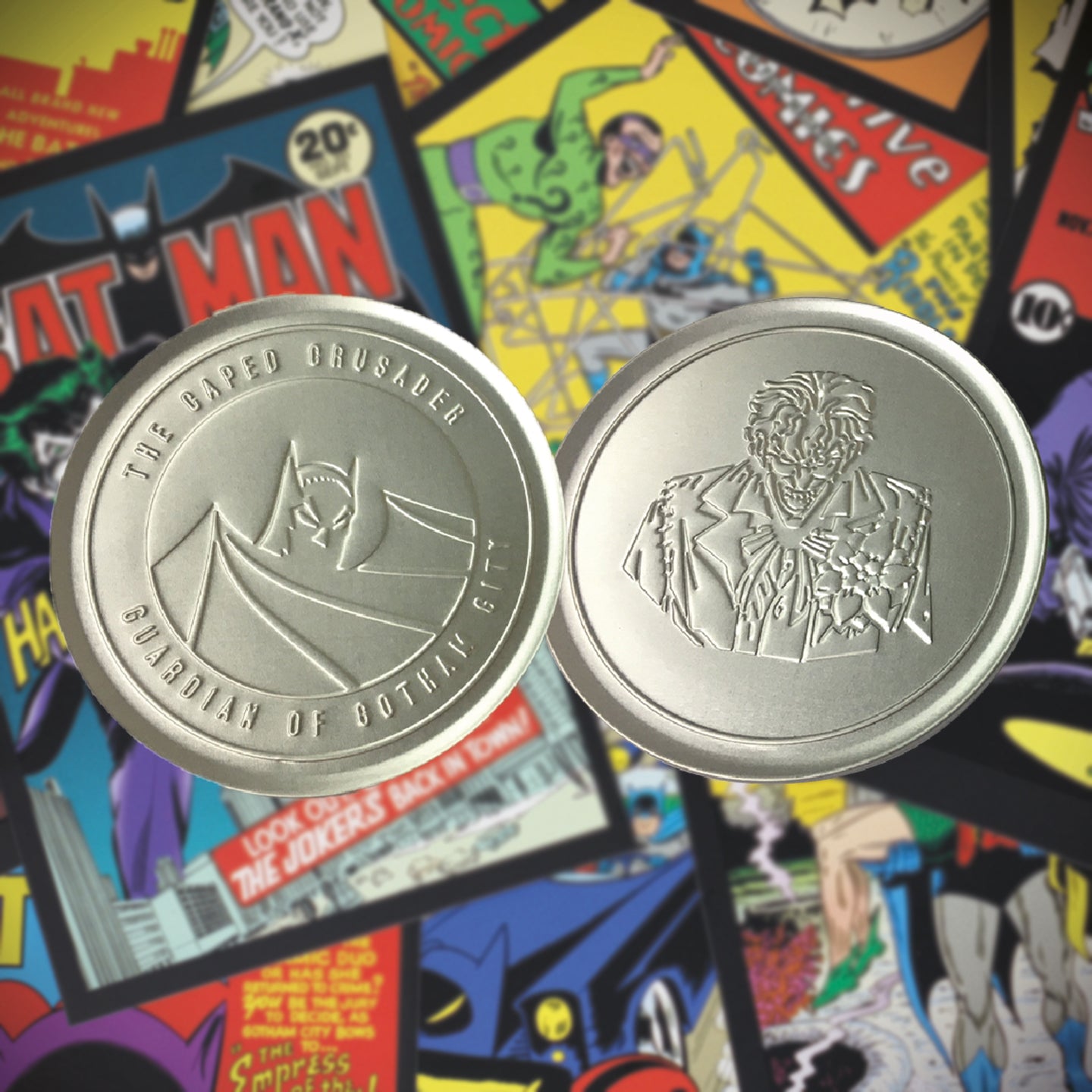 DC Batman Set of 4 Embossed Metal Coasters with non-slip cork base