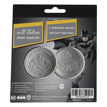 DC Batman Set of 4 Embossed Metal Coasters with non-slip cork base